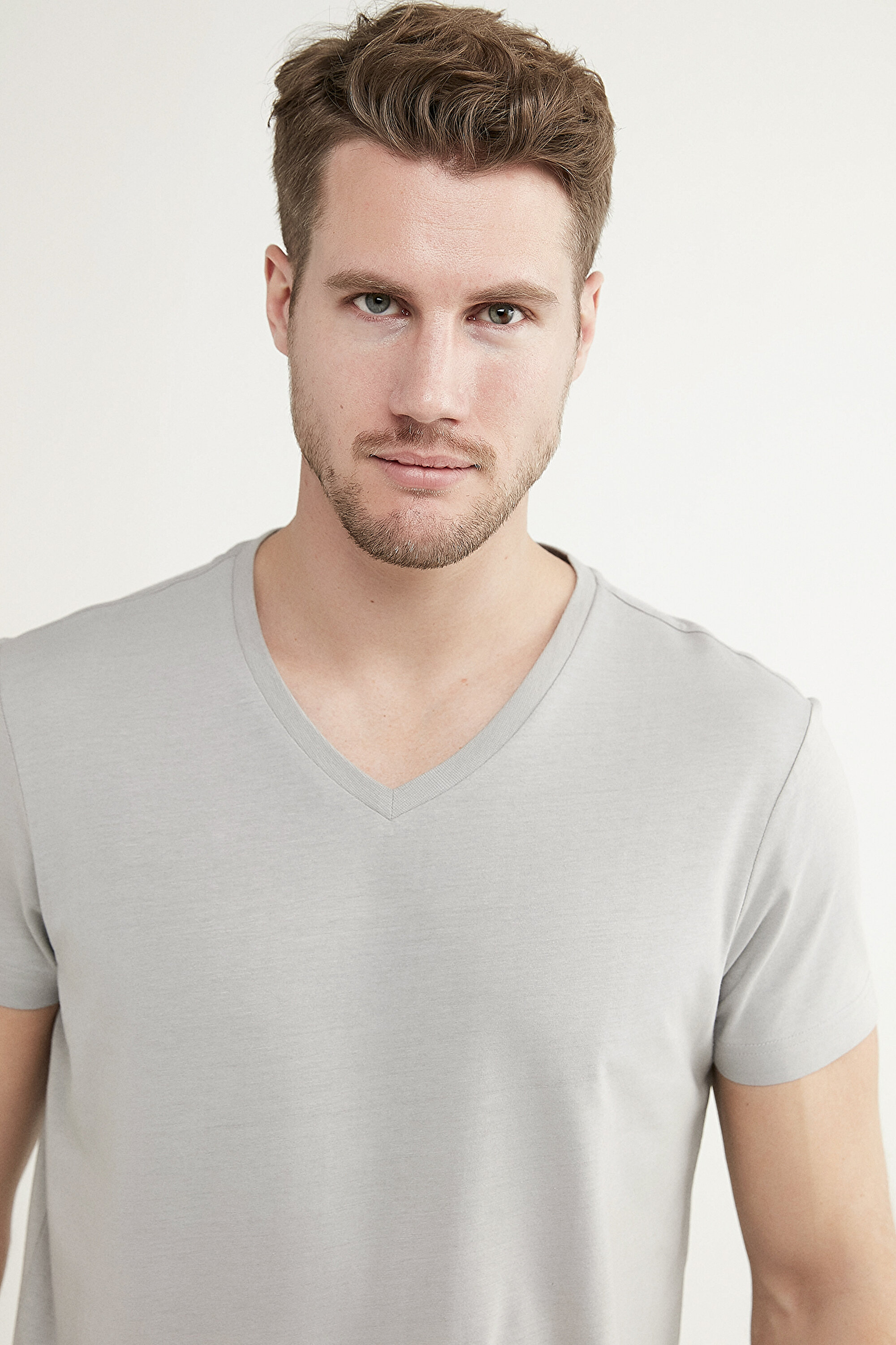 GREY V-NECK SS PANTOLON SET, L, MIX MIX