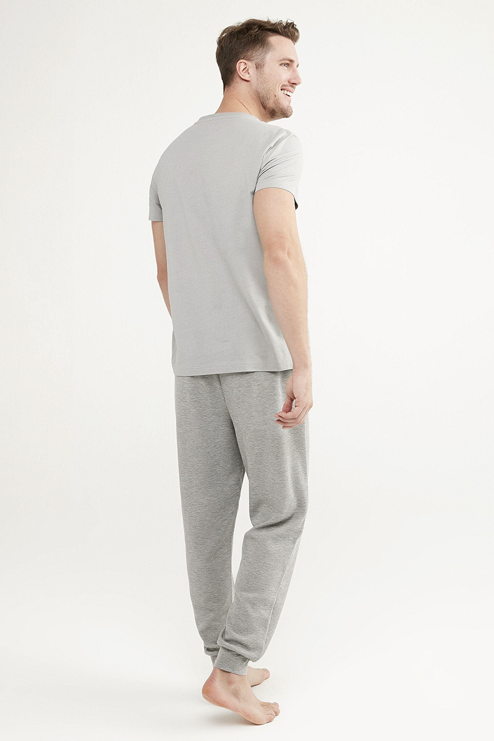 GREY V-NECK SS PANTOLON SET, L, MIX MIX