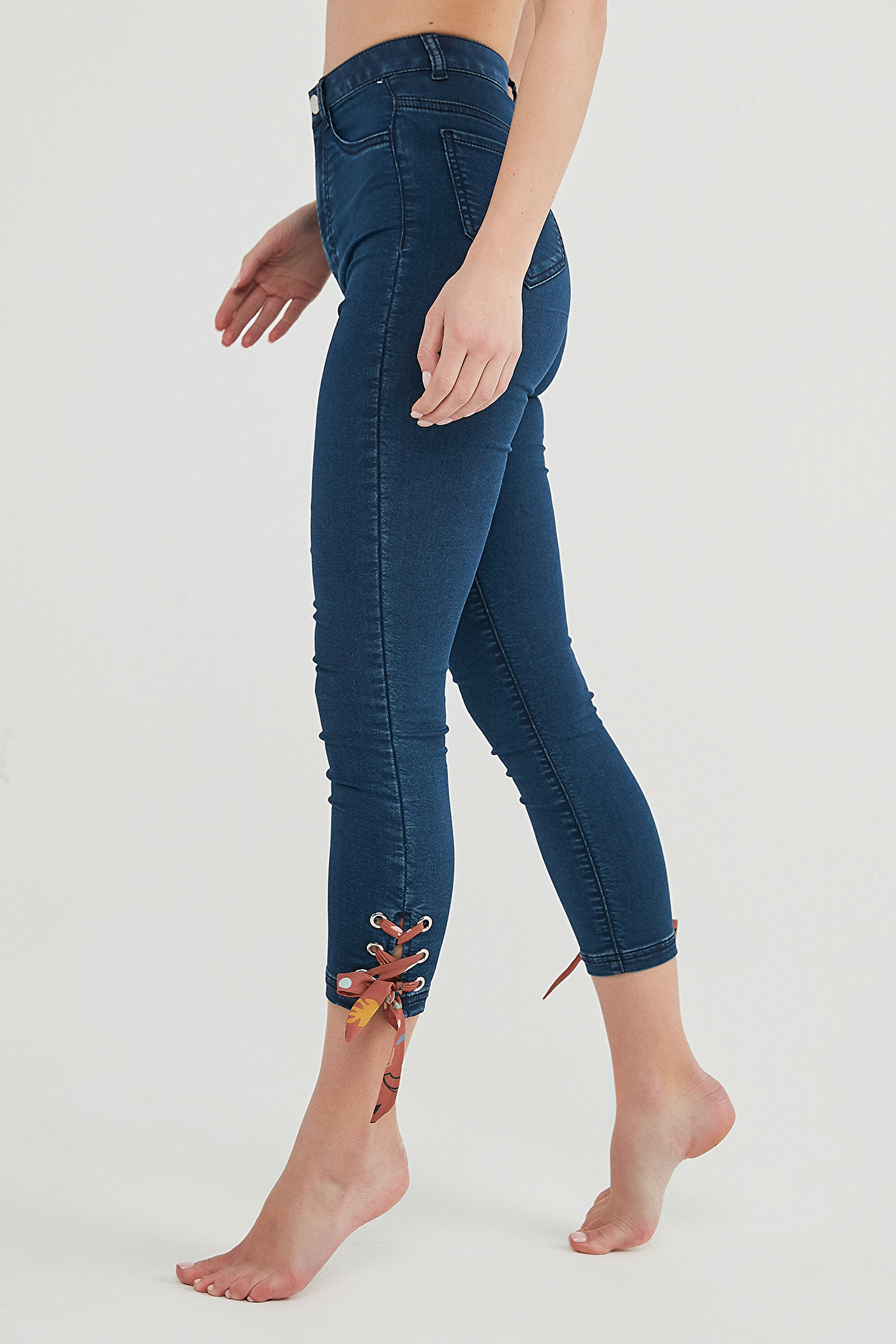 RIBBON DETAILED JEGGI, L, DNL DENIM BLUE