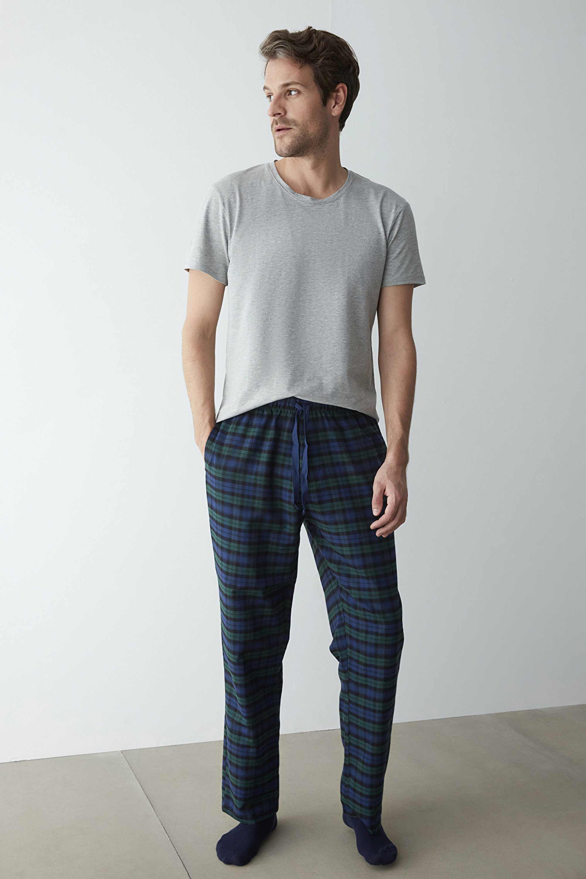 GIFT NG PLAID PANTOLON, L, BK3 SIYAH