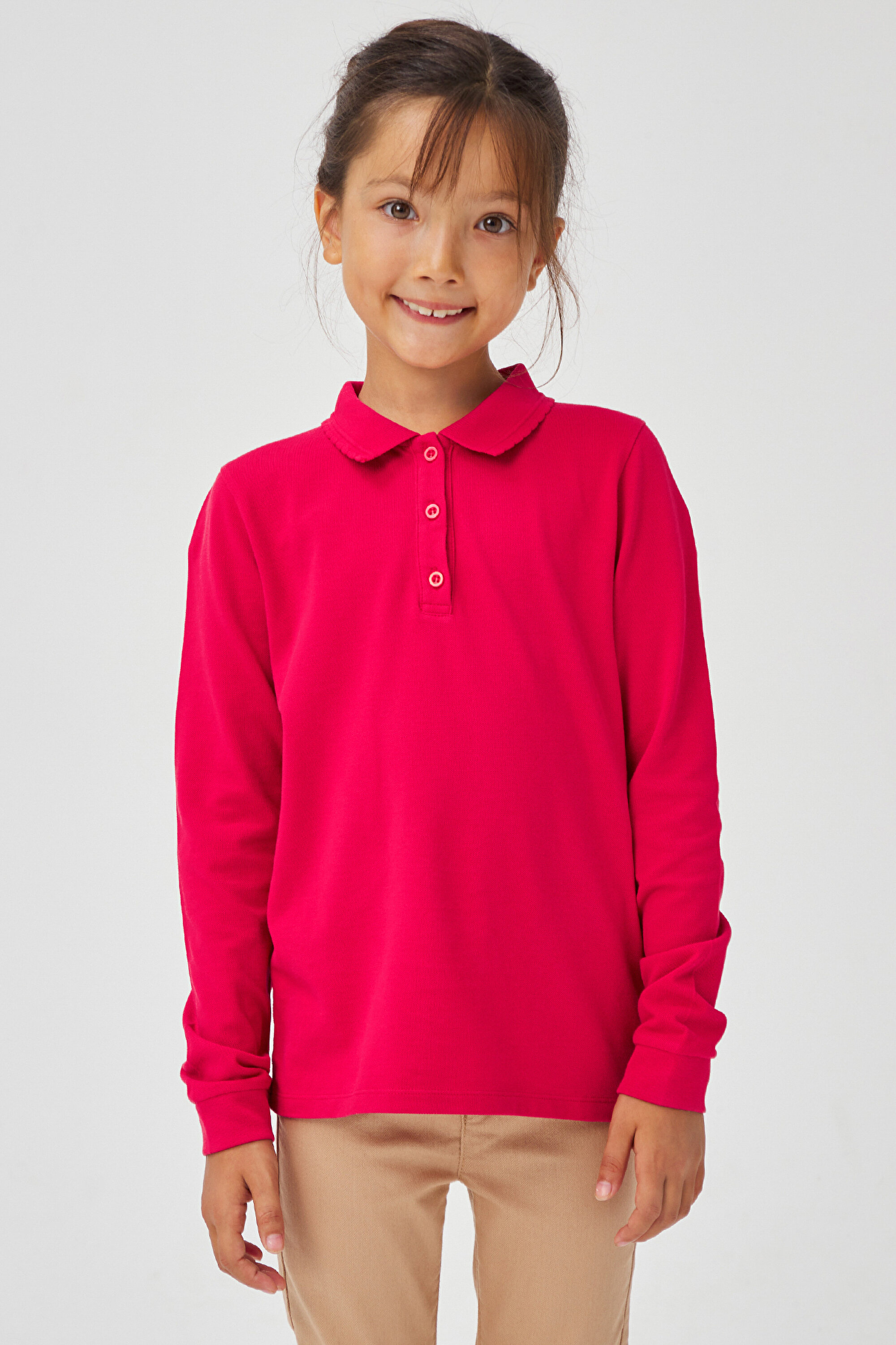 GIRL POLO NECK LS ORGA, 11-12, REBEL RED
