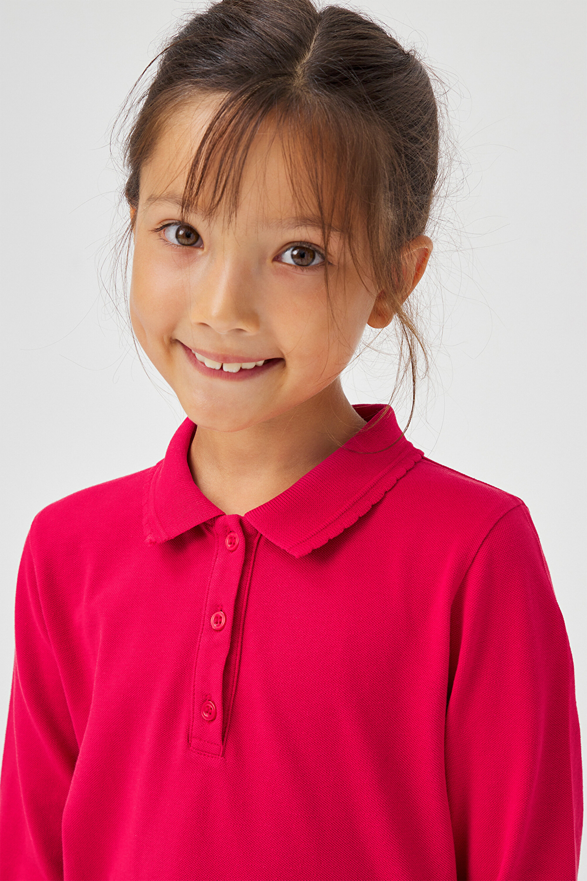 GIRL POLO NECK LS ORGA, 11-12, REBEL RED