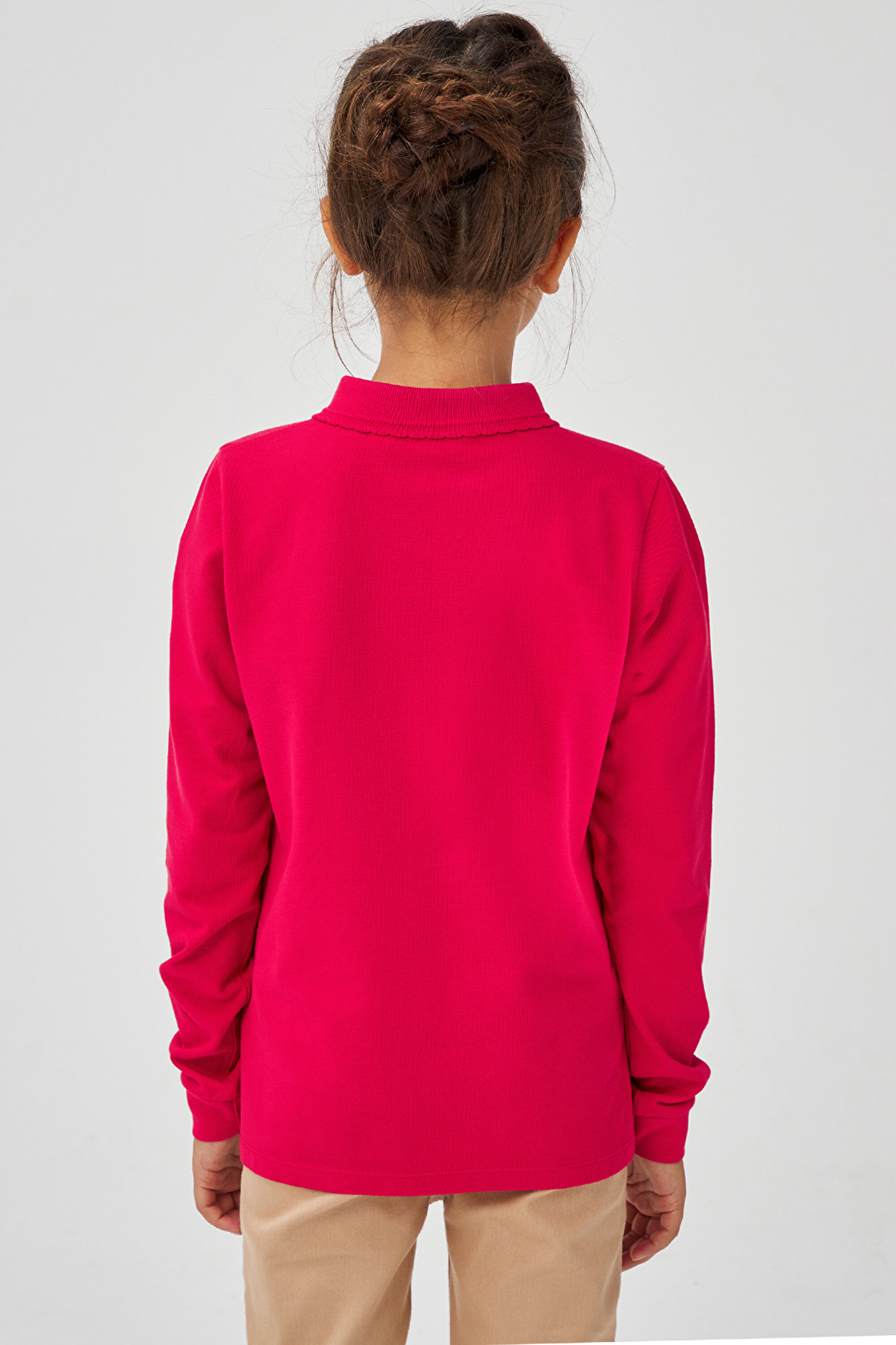 GIRL POLO NECK LS ORGA, 11-12, REBEL RED