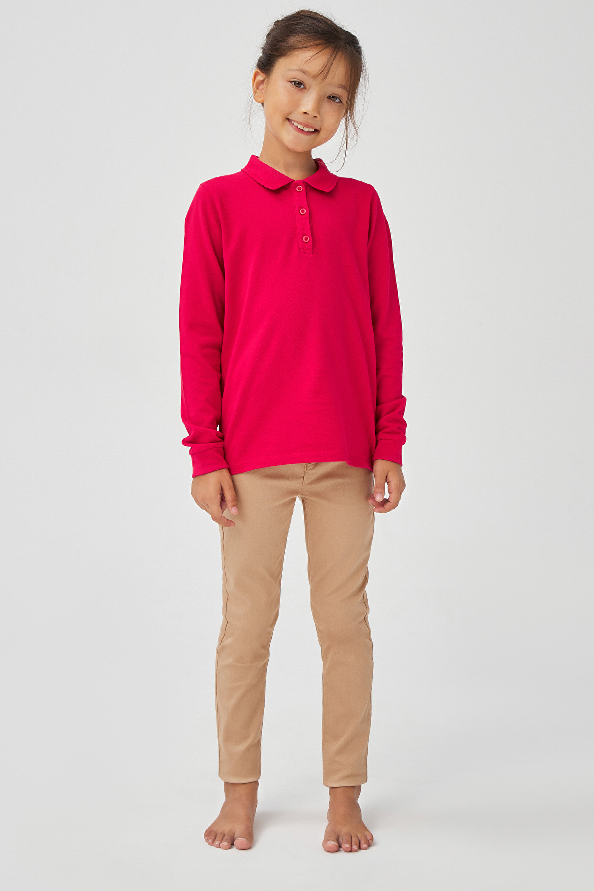 GIRL POLO NECK LS ORGA, 11-12, REBEL RED