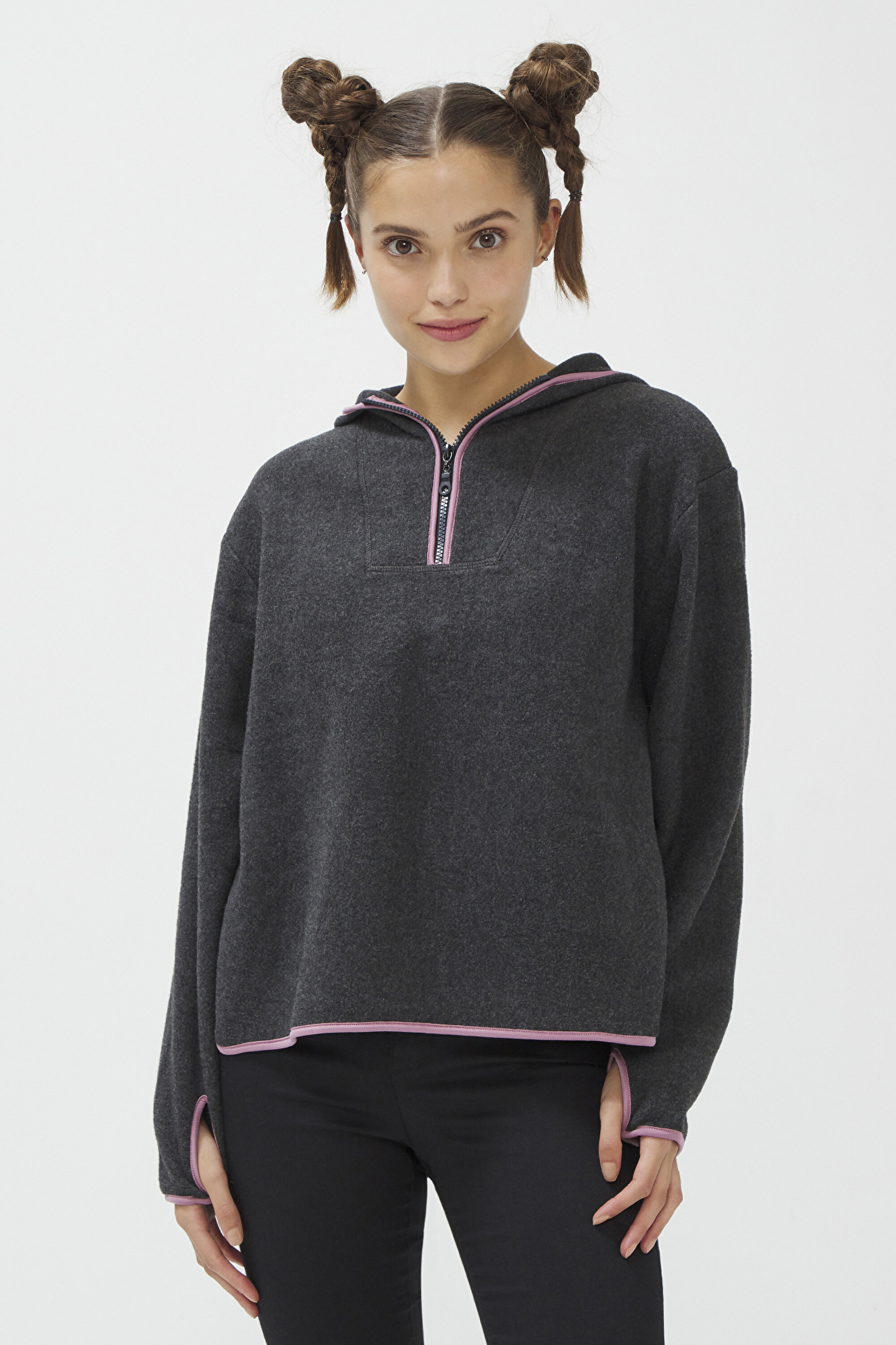 BU4U POLAR HOODIE, L, ANTRASIT