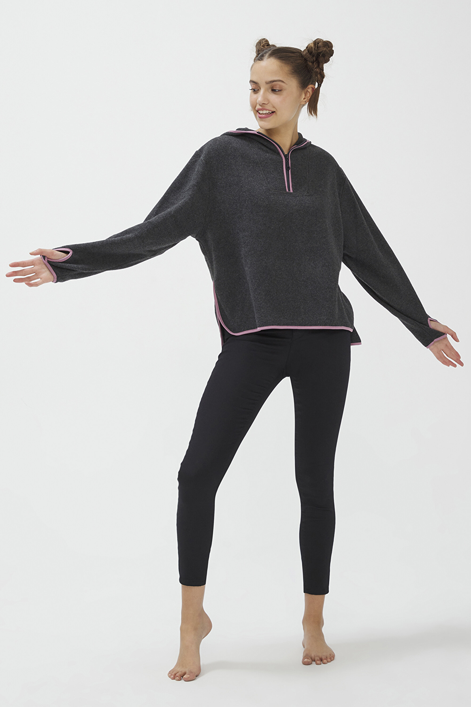 BU4U POLAR HOODIE, L, ANTRASIT