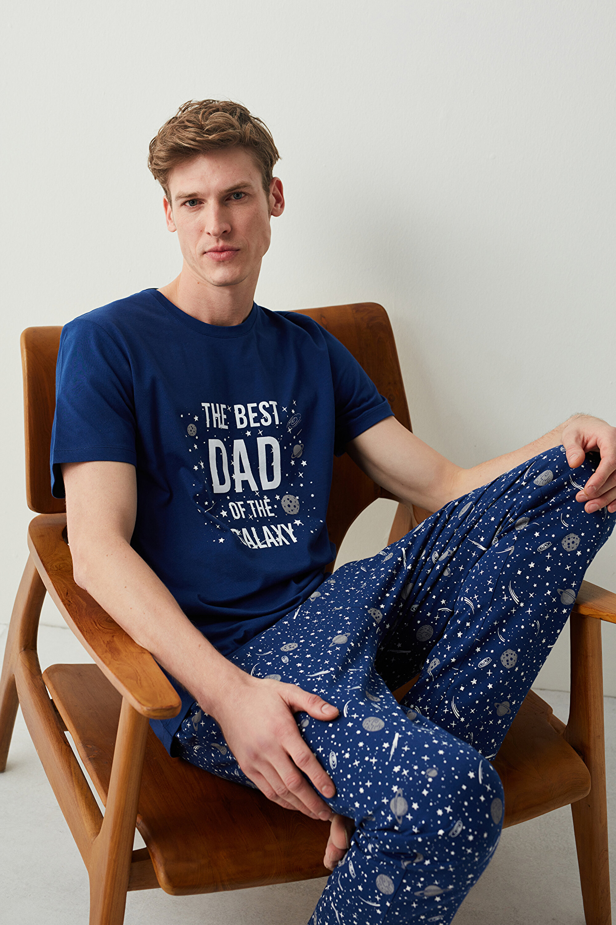 Erkek Lacivert The Best Dady of the Galaxy Pijama Takımı