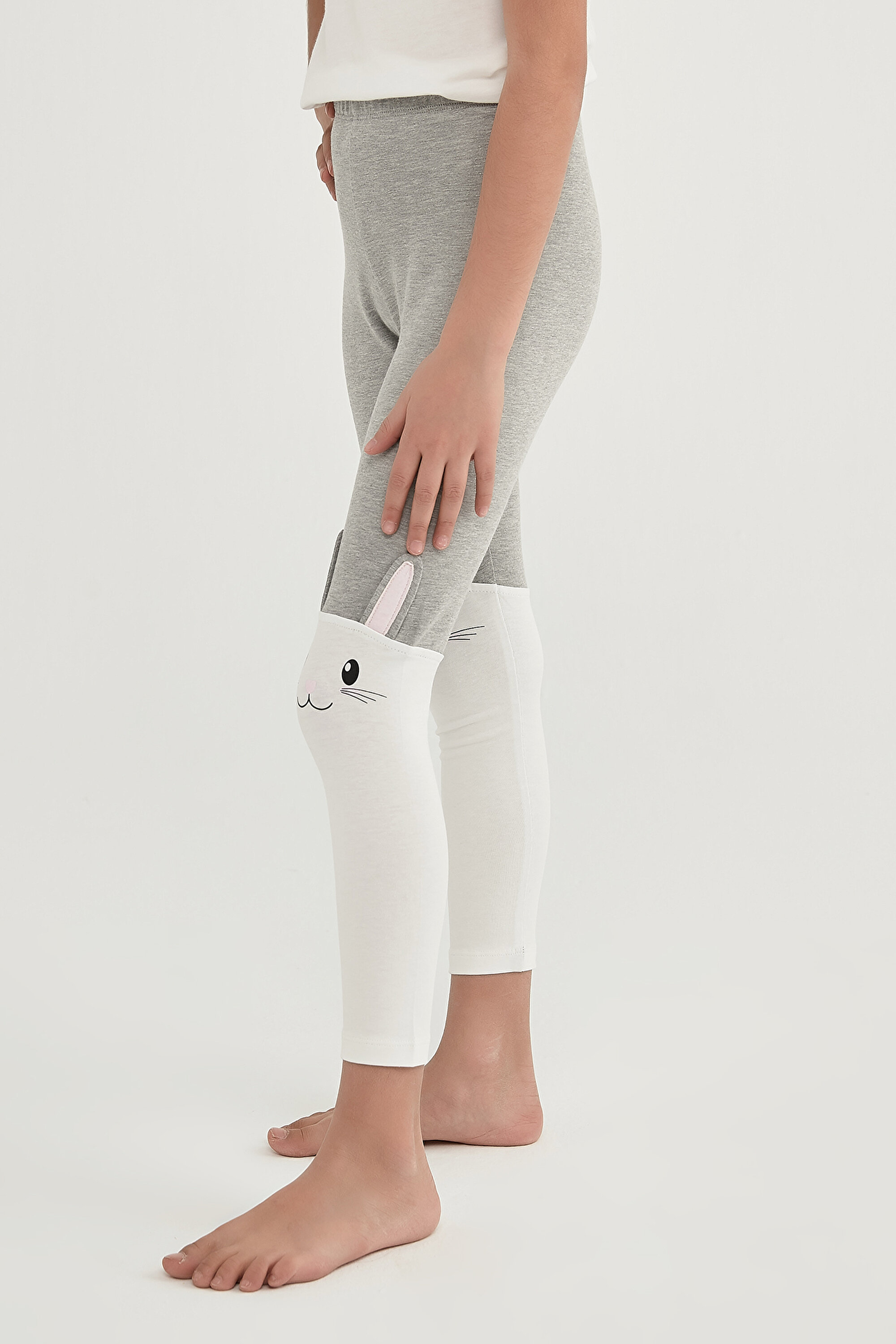 GIRLS RABBIT LEGGIN, 3-4, GE8 GRİ MELANJ