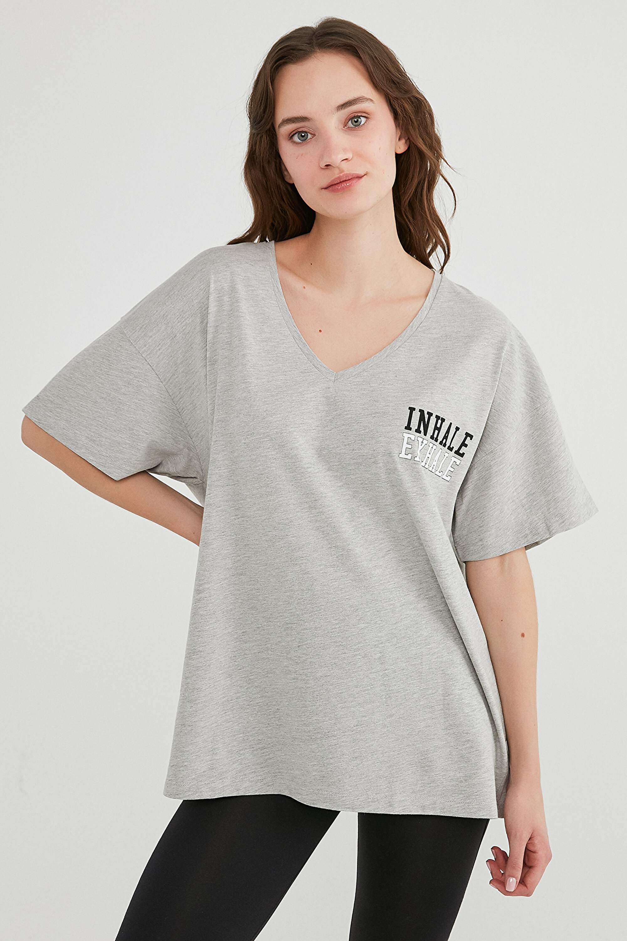 PFT V NECK OVERS, L, GE7 AÇIK GRİ MELANJ