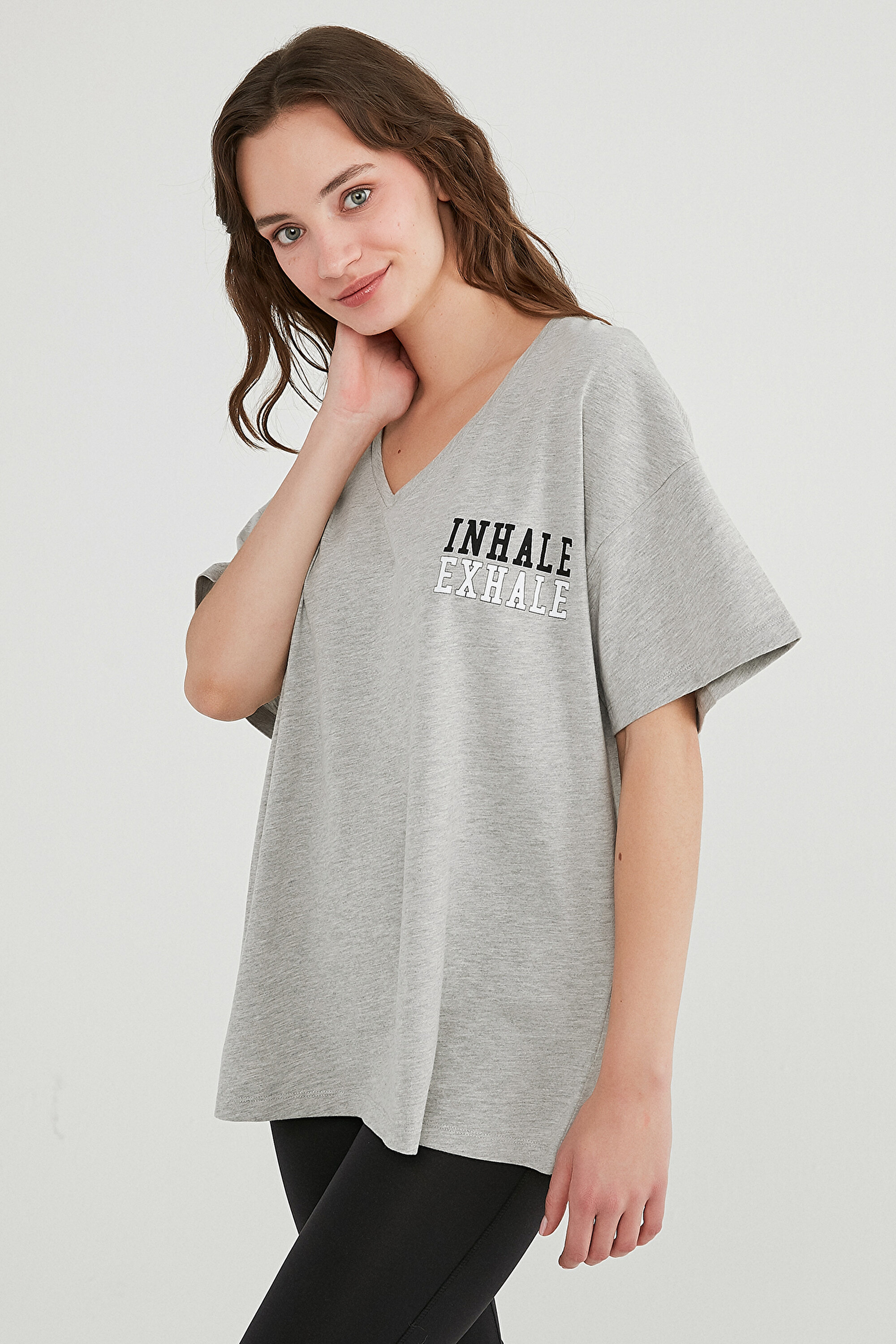 PFT V NECK OVERS, L, GE7 AÇIK GRİ MELANJ