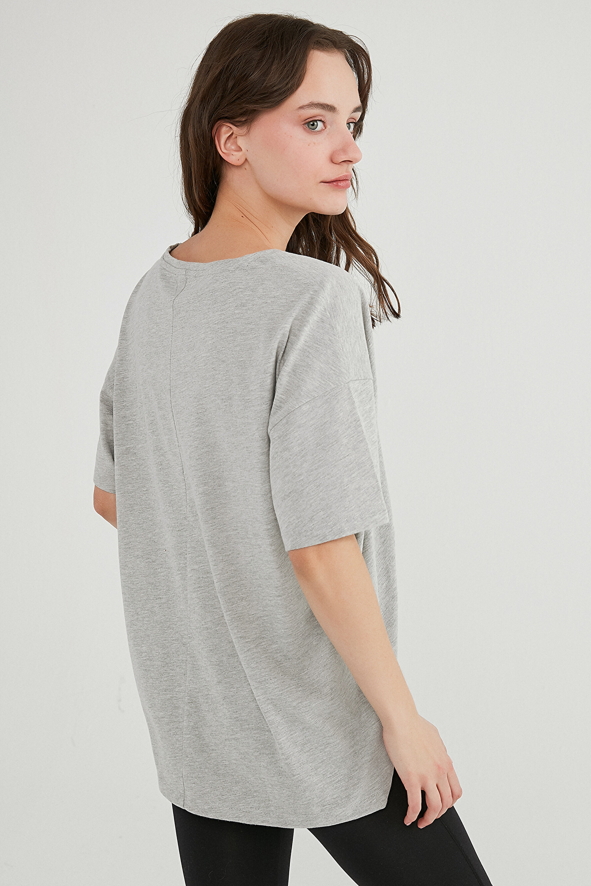PFT V NECK OVERS, L, GE7 AÇIK GRİ MELANJ