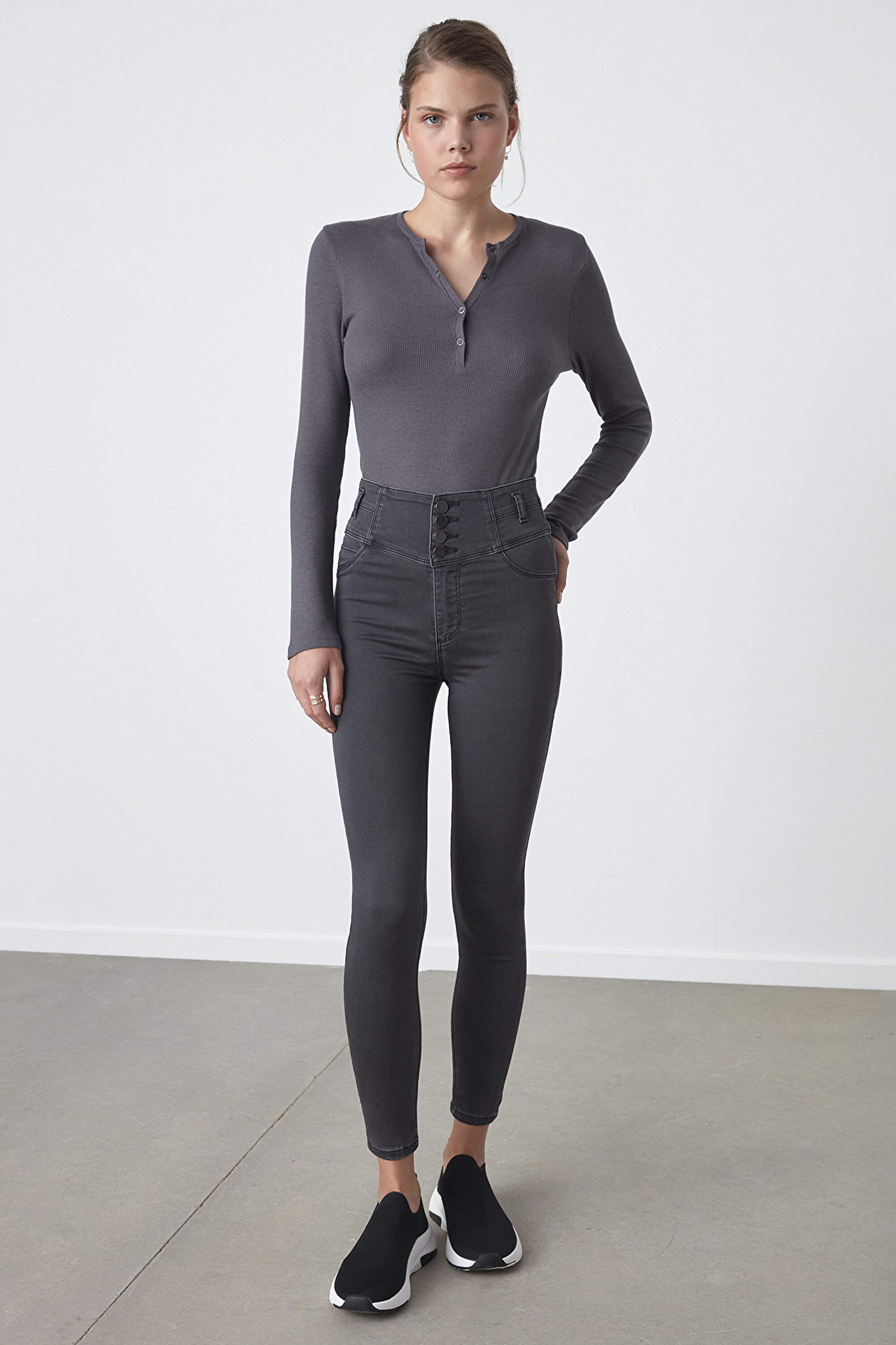 HIGH WAIST SLIMME, L, DA1 DENIM ANTRASIT