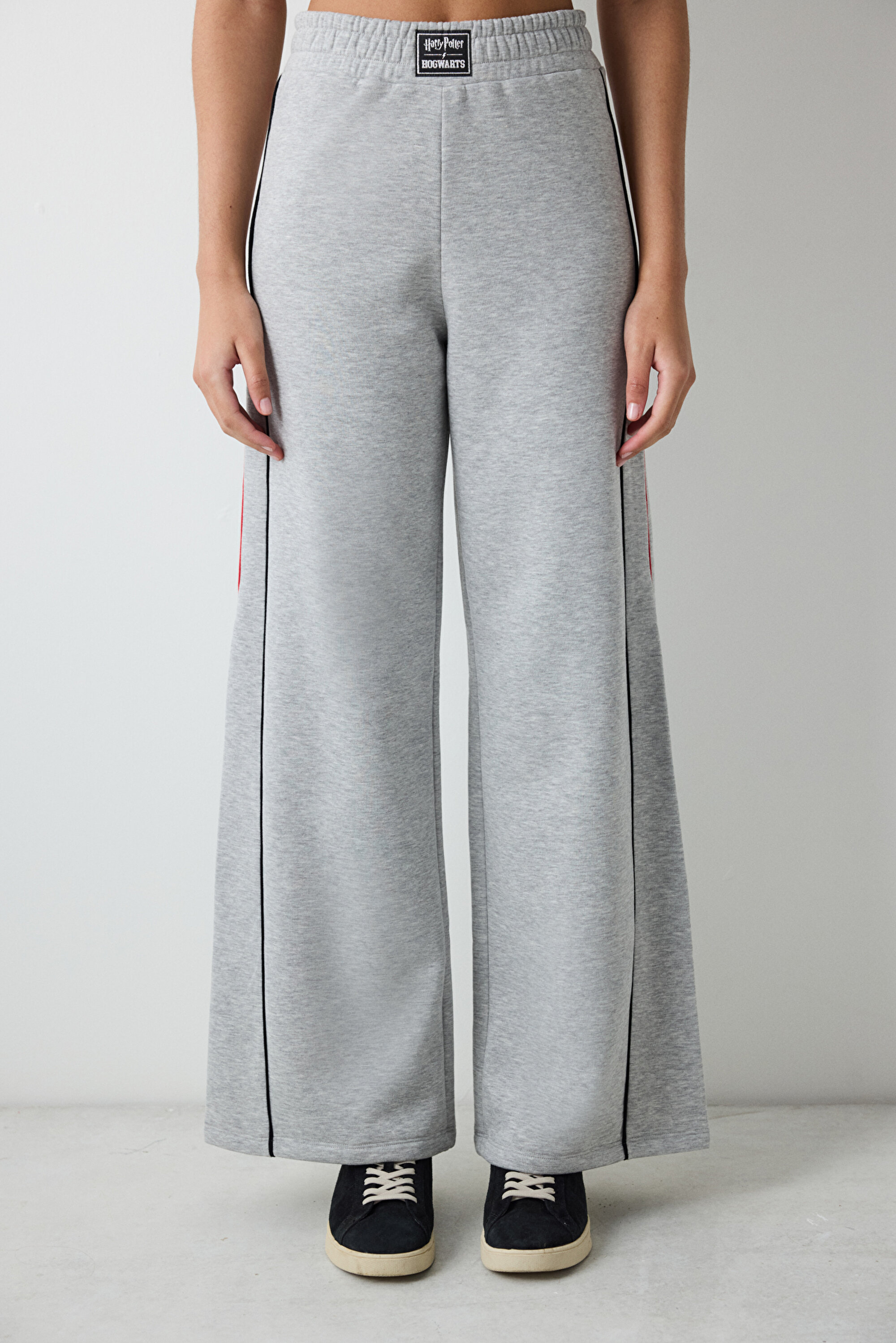 Gri Melanj Harry Potter Baskılı Geniş Paça Pantolon PHFZ8T4524SK