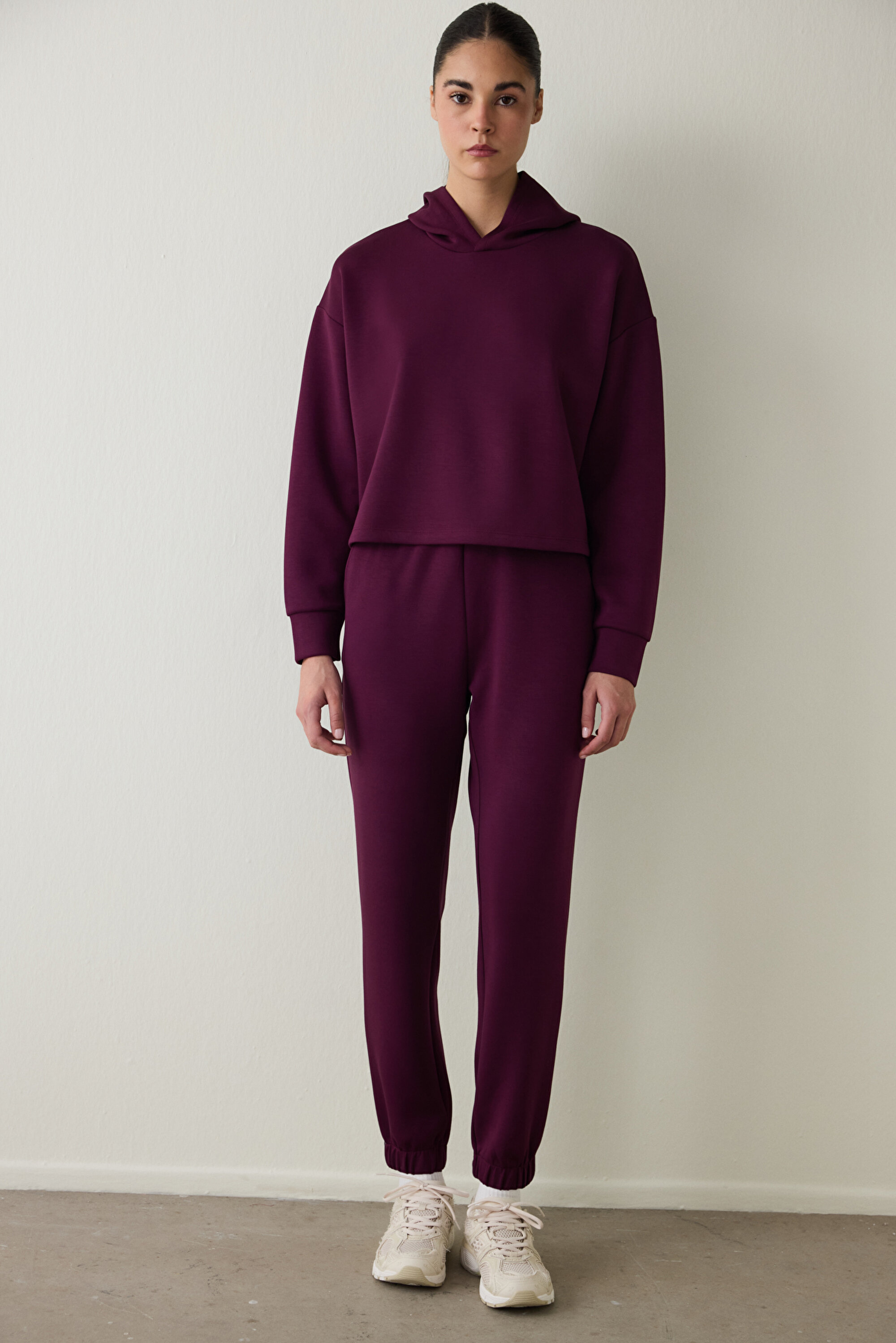 Bordo Silky Feel Kapüşonlu Slogan Baskılı Sweatshirt PHG5588X25SK