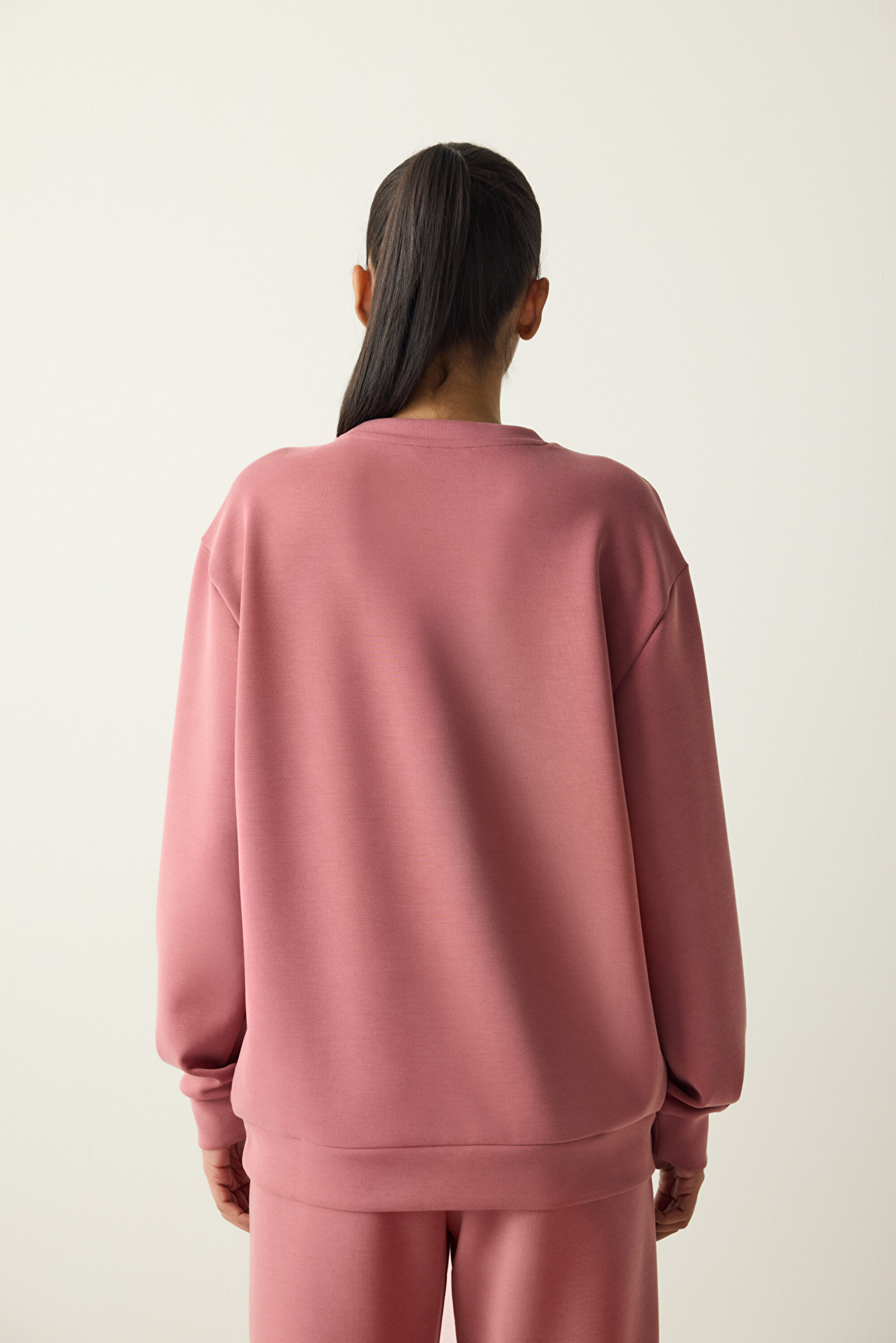 Gül Kurusu Bisiklet Yaka Loose Fit Modal Sweatshirt