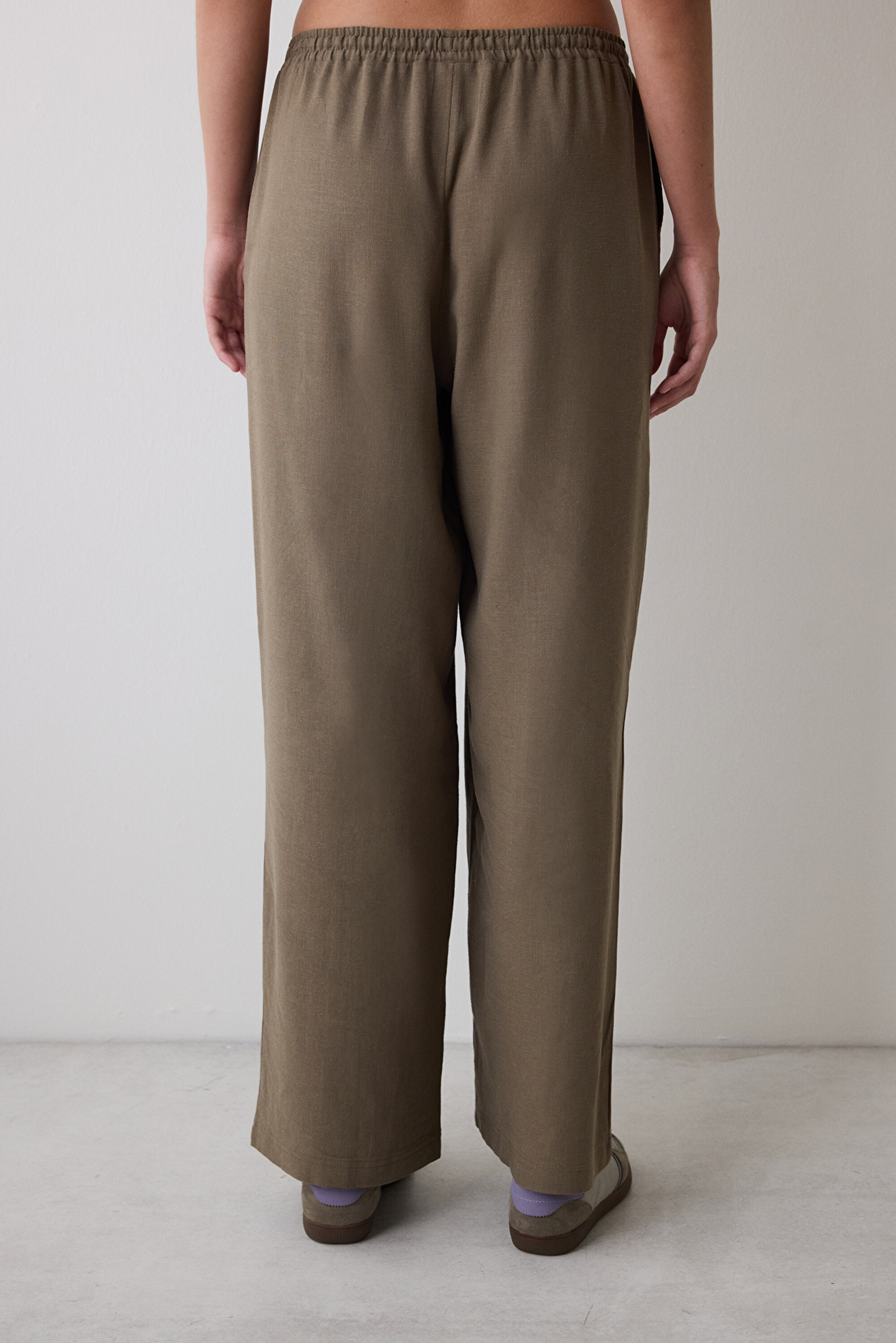 Haki Yüksek Bel Straight Fit Keten Pantolon PHH69IM425IY-KH9 - Penti