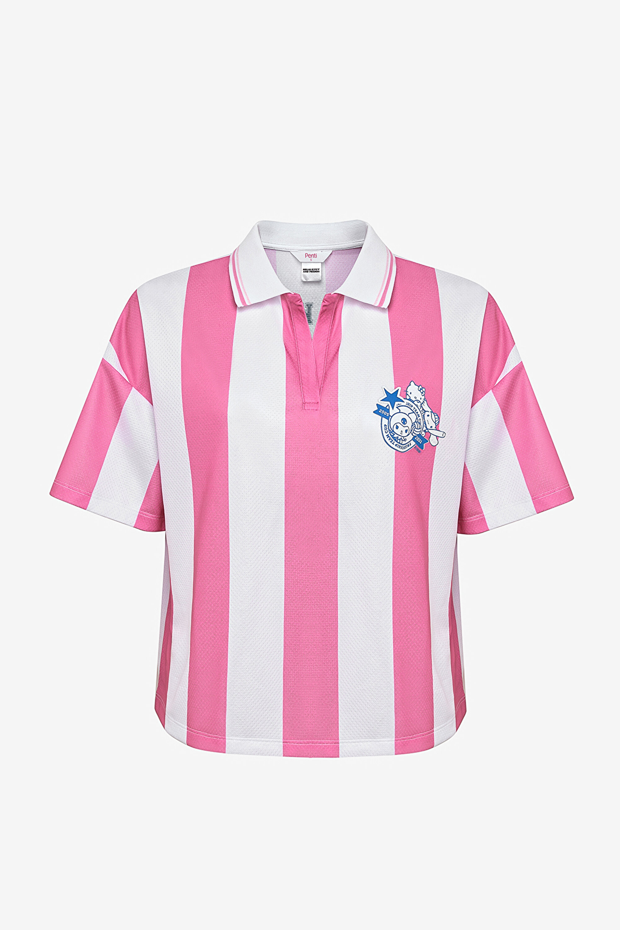 Pembe Çizgili Sanrio Baskı Oversize Futbol Tişört PHIFW7UF24SK-BGP