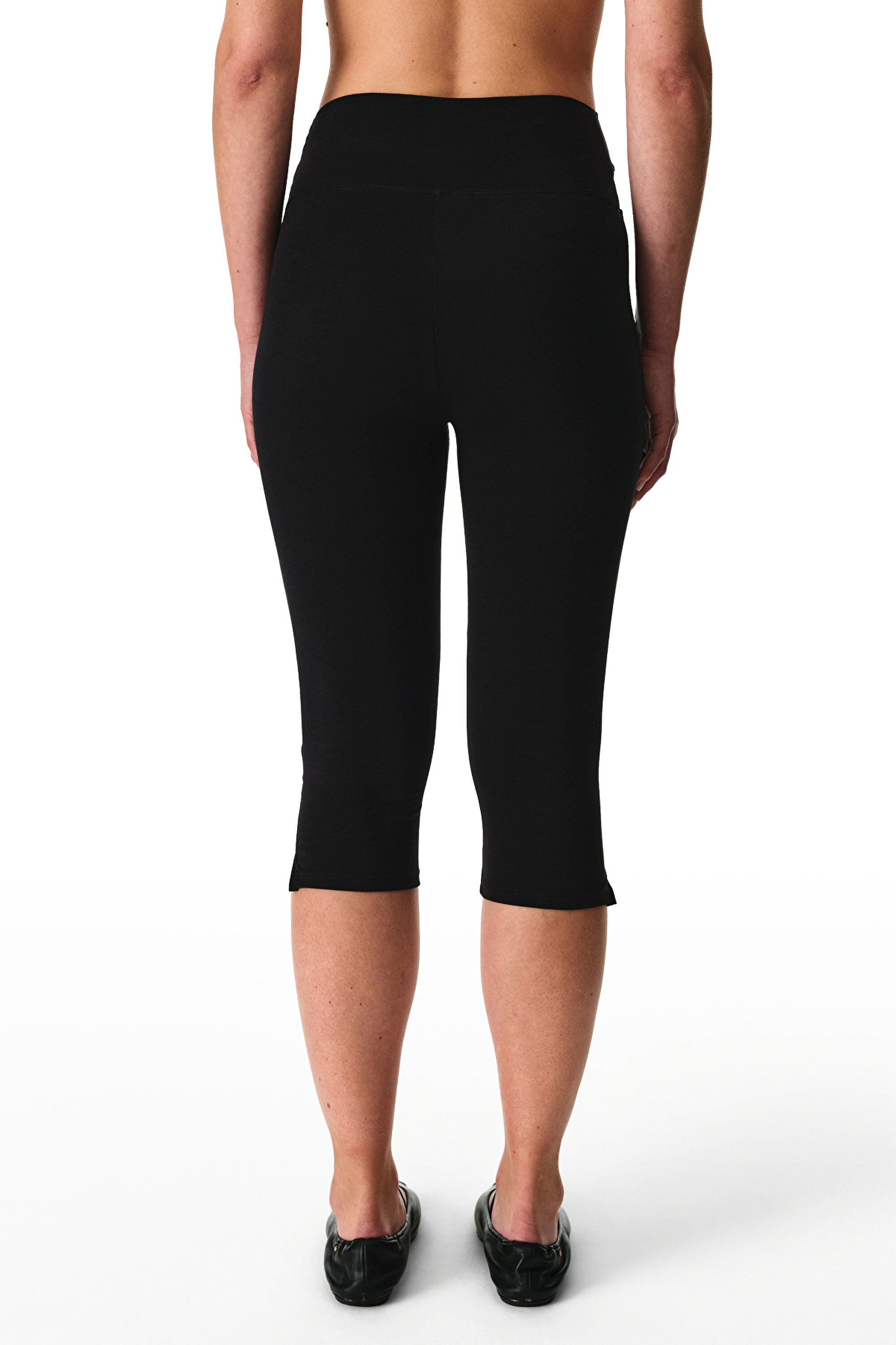Black Cable-Knit Waist Capri Trousers High-Waist Leggings