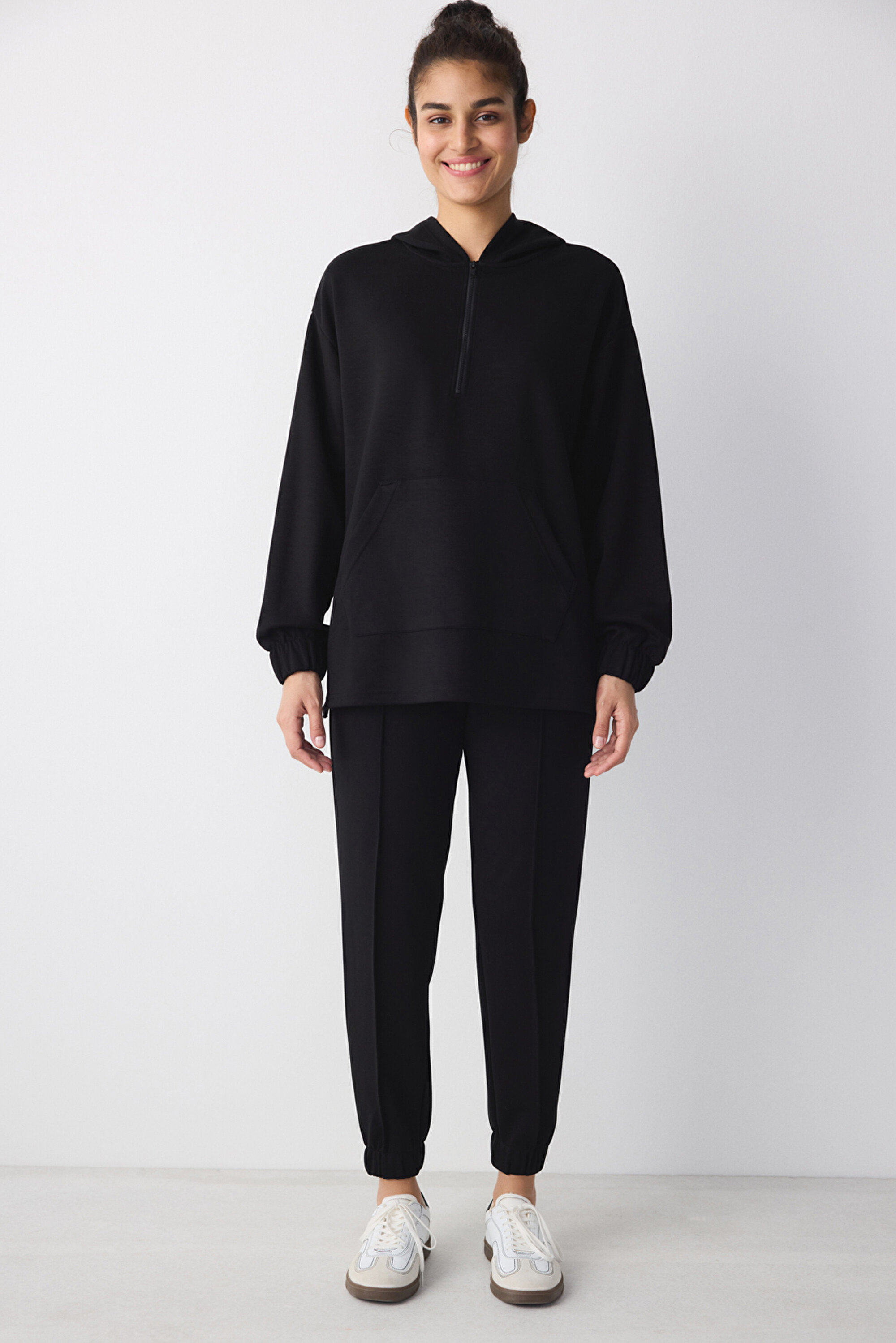 Siyah Fermuarlı Oversize Silky Touch Sweatshirt PHIXN0AB24SK-BK3
