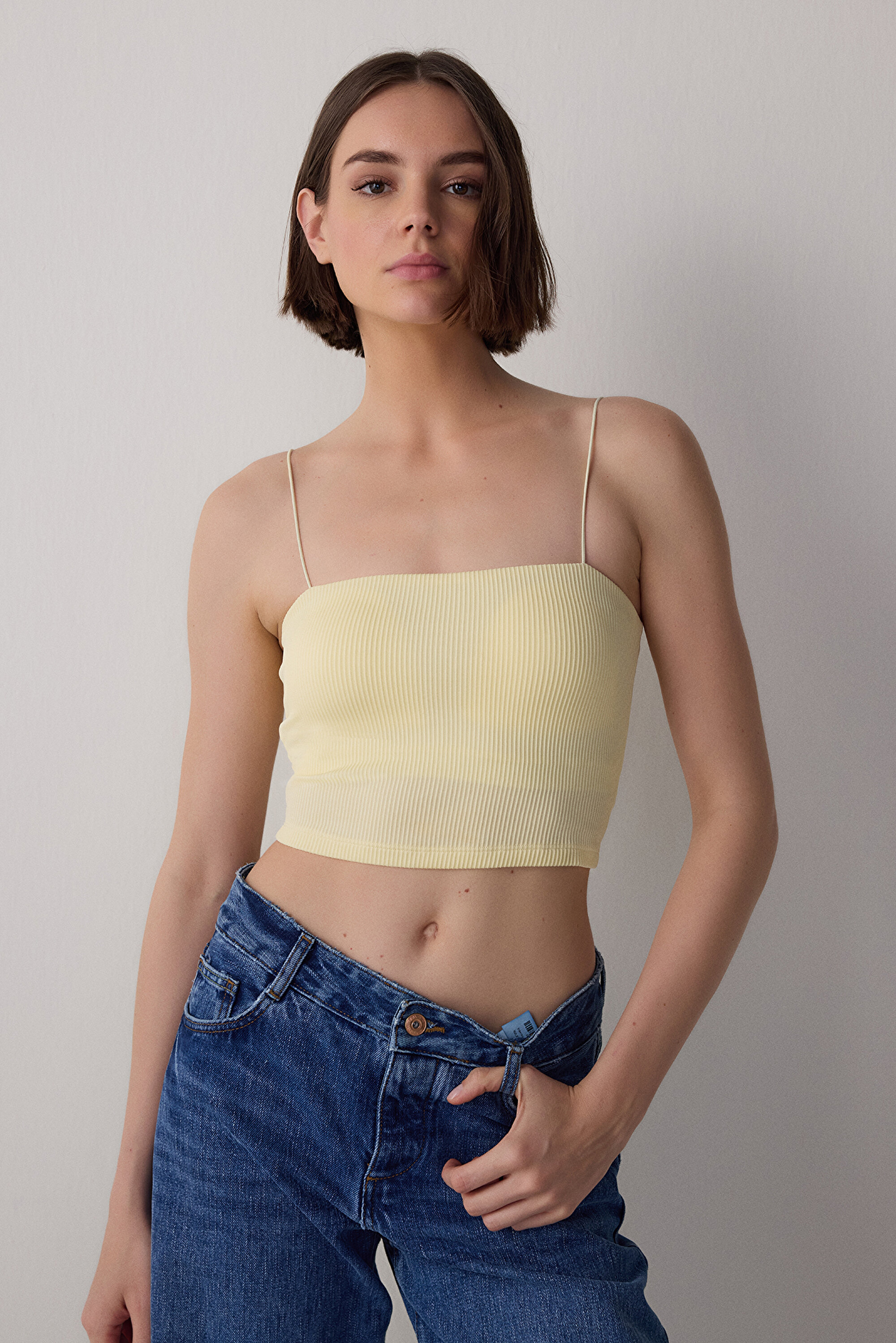 Pastel Yellow Crop Rib Top