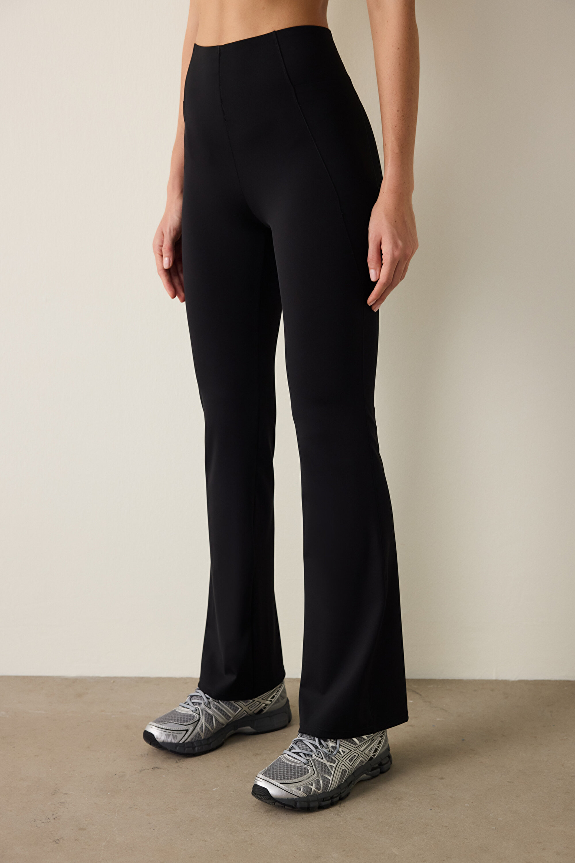 NEW BONDED WAIST FLARE PAN, L, BK3 SIYAH