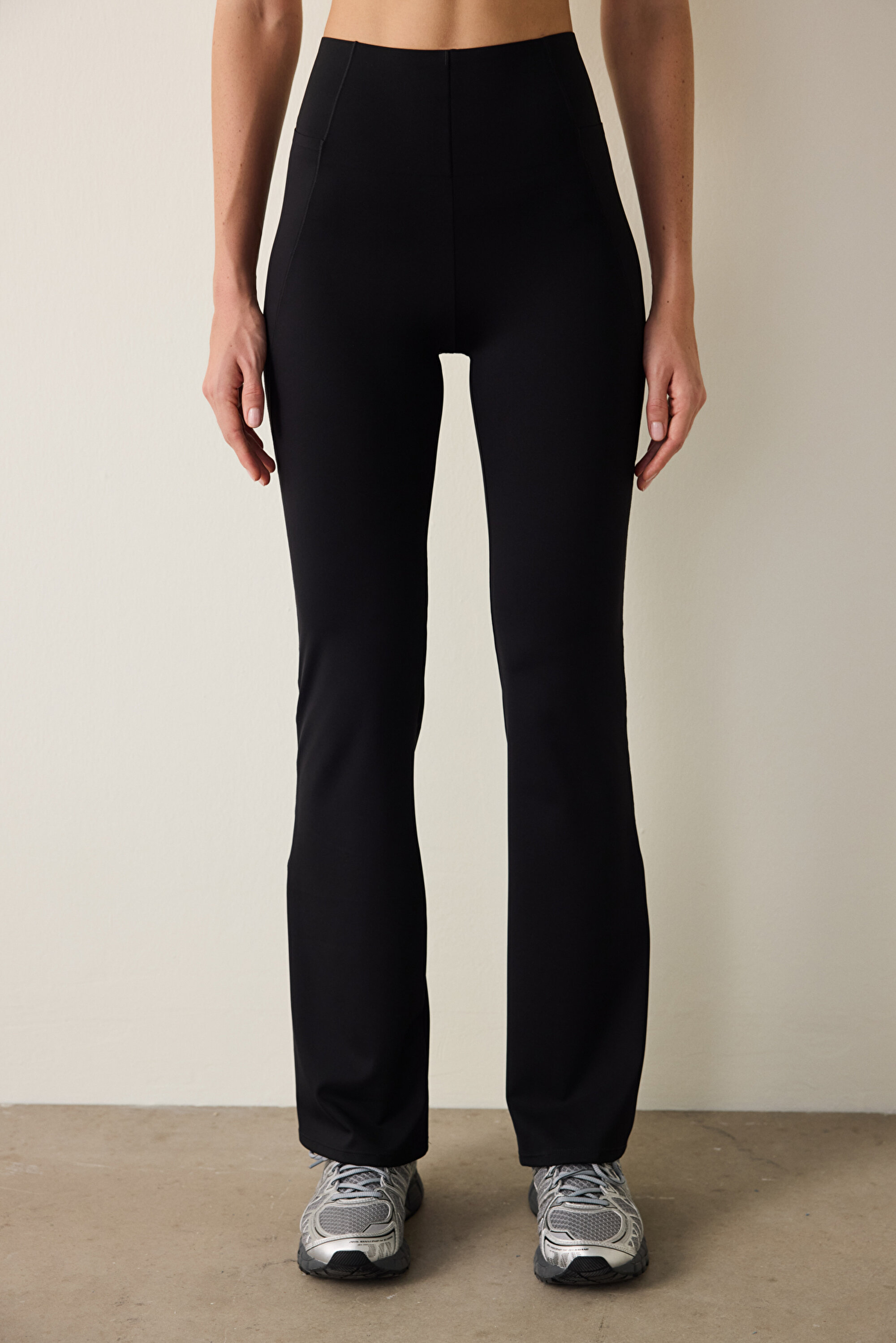 NEW BONDED WAIST FLARE PAN, L, BK3 SIYAH