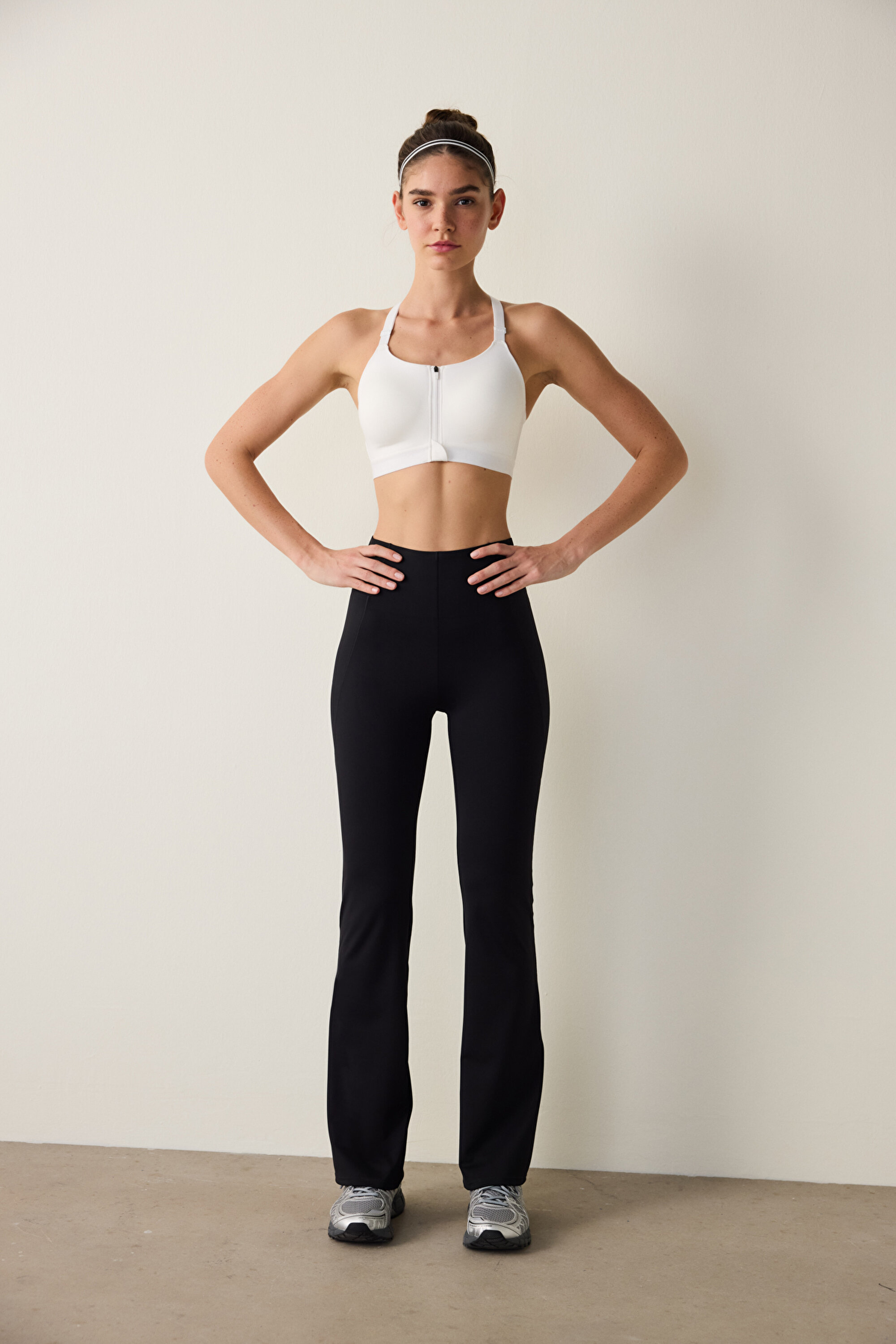 NEW BONDED WAIST FLARE PAN, L, BK3 SIYAH