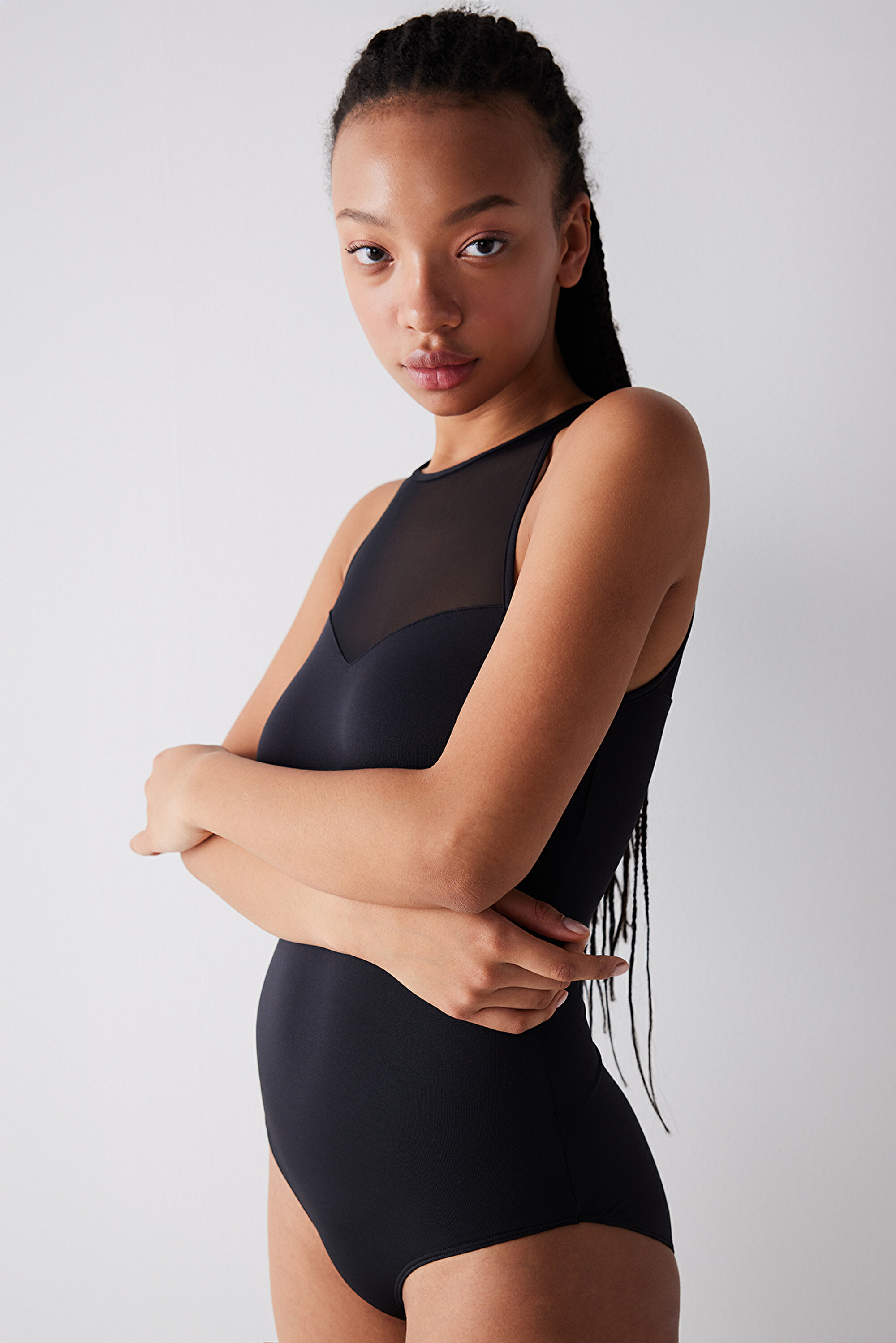 Tül Detaylı Siyah Bodysuit PHM8T4W924IY-BK3 - Siyah - Penti