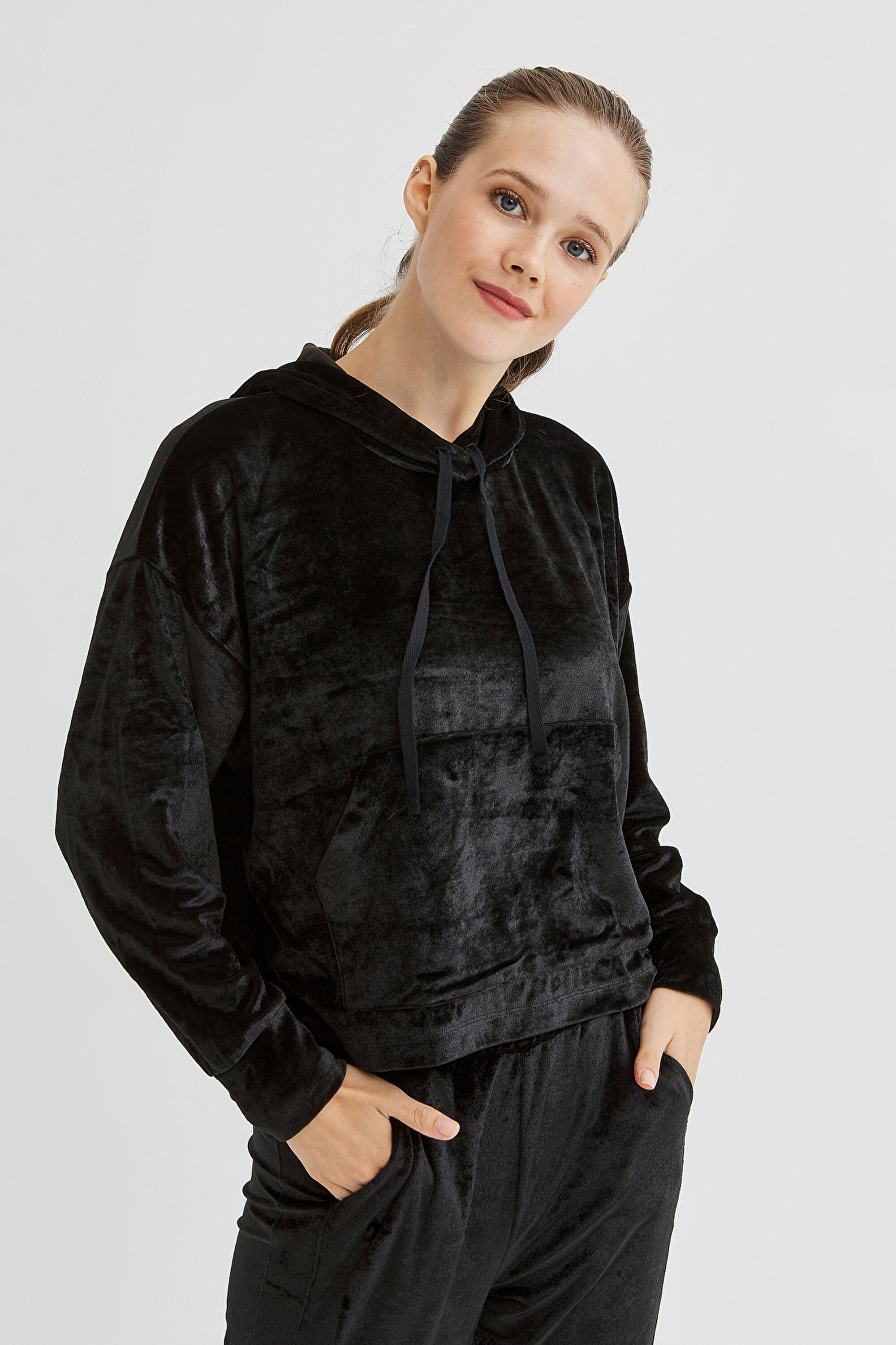 VELVET SWEATSHIRT, L, SH1 SIYAH