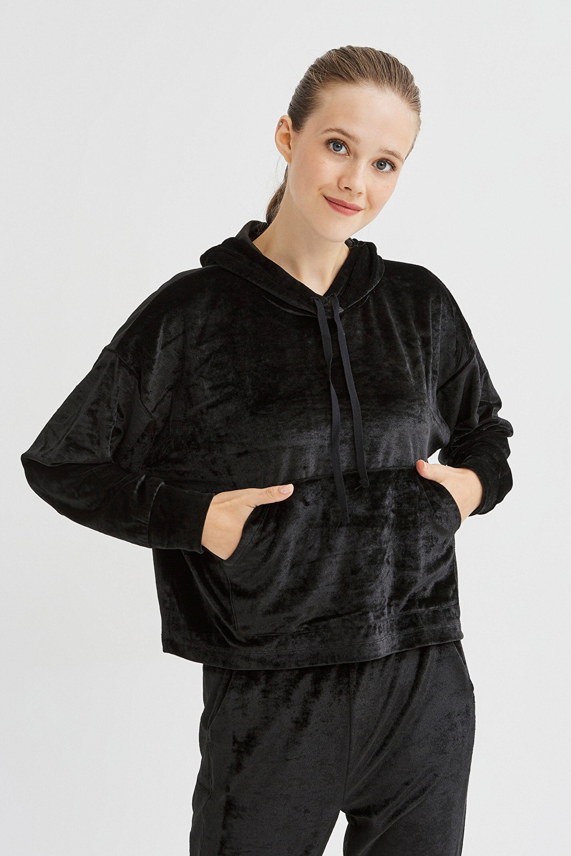 VELVET SWEATSHIRT, L, SH1 SIYAH