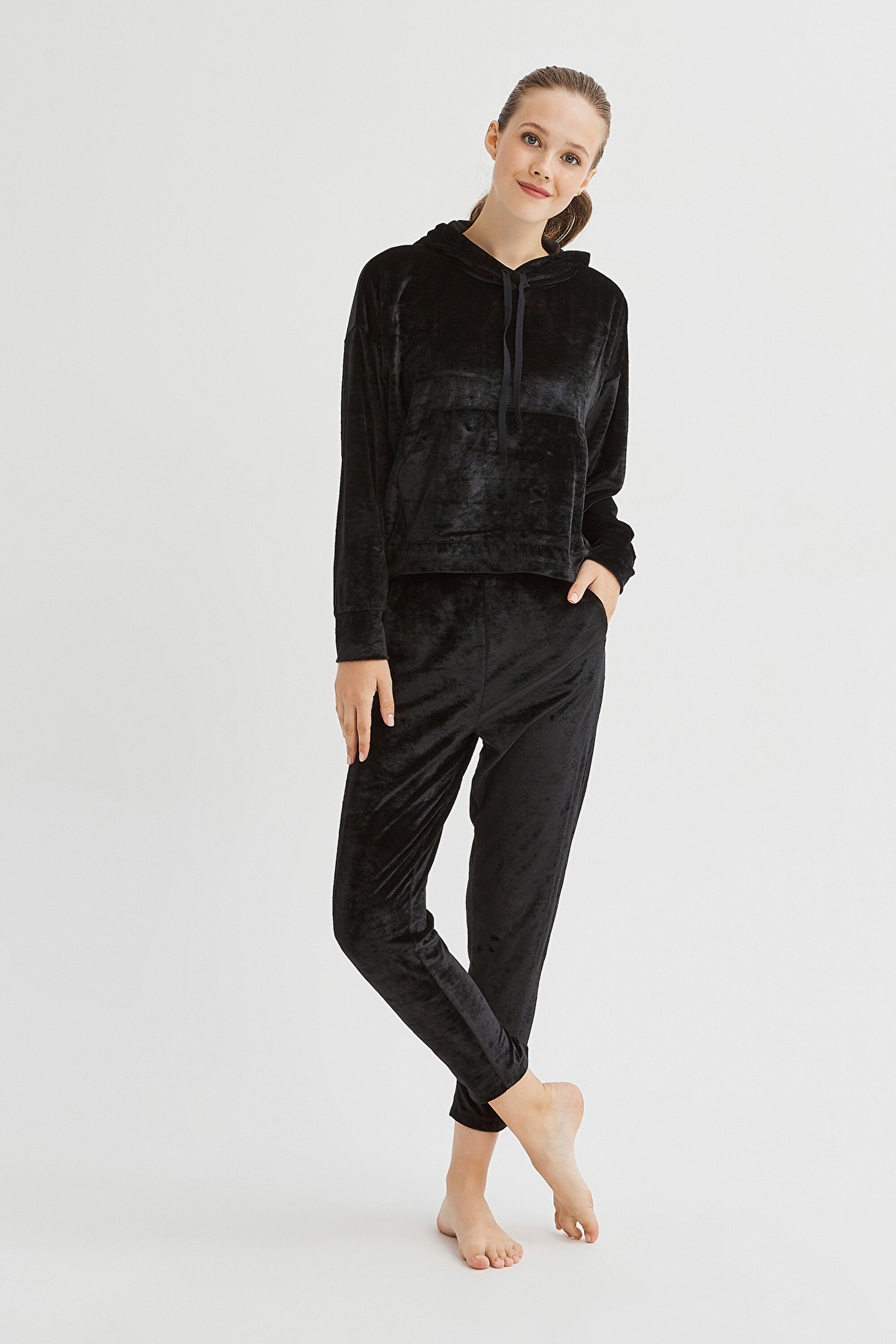 VELVET SWEATSHIRT, L, SH1 SIYAH