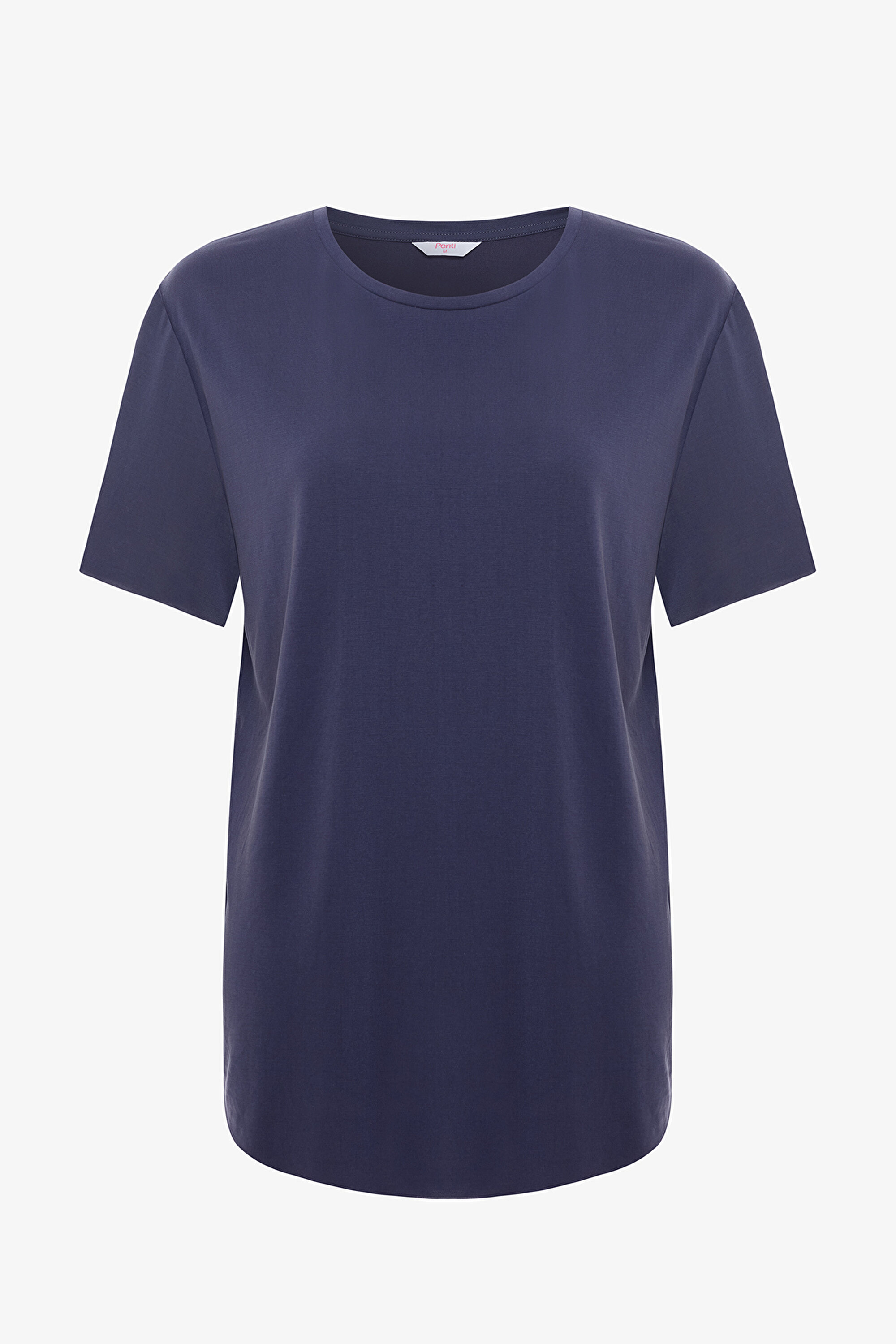 Koyu Indigo Bisiklet Yaka Loose Fit Modal T-Shirt PHQJOMAY25IY-KNG