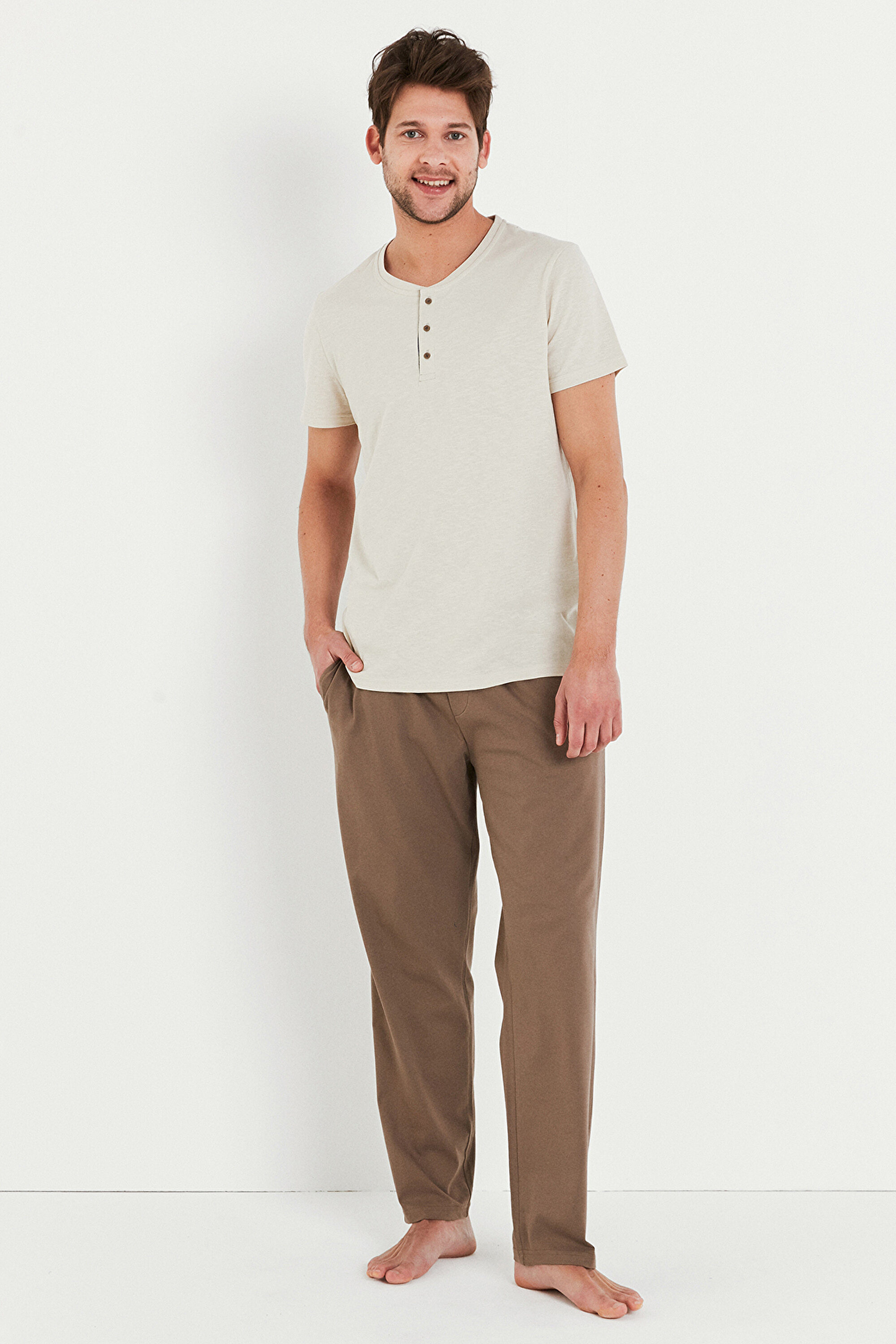 CREAM BUTTON SS PANTOLON SET, L, MIX MIX