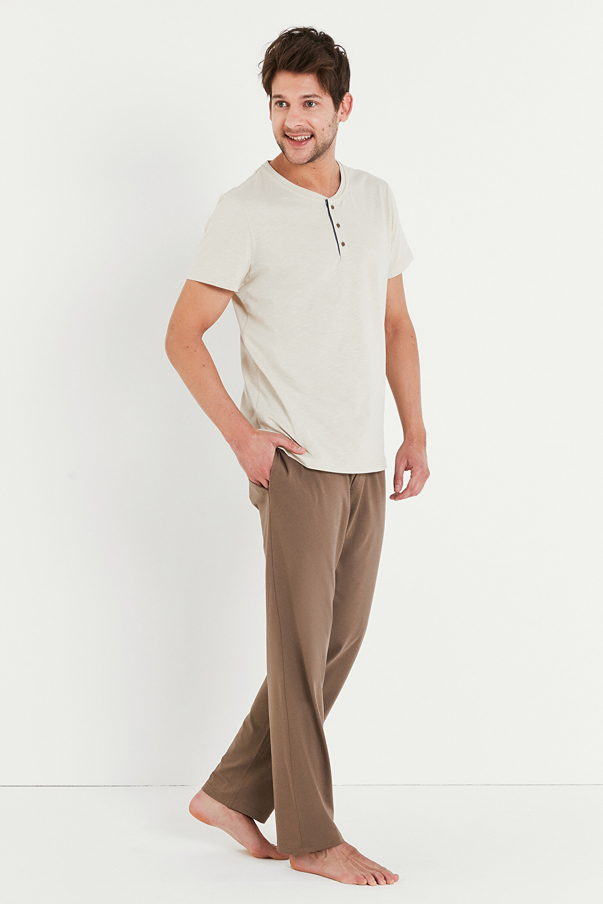 CREAM BUTTON SS PANTOLON SET, L, MIX MIX