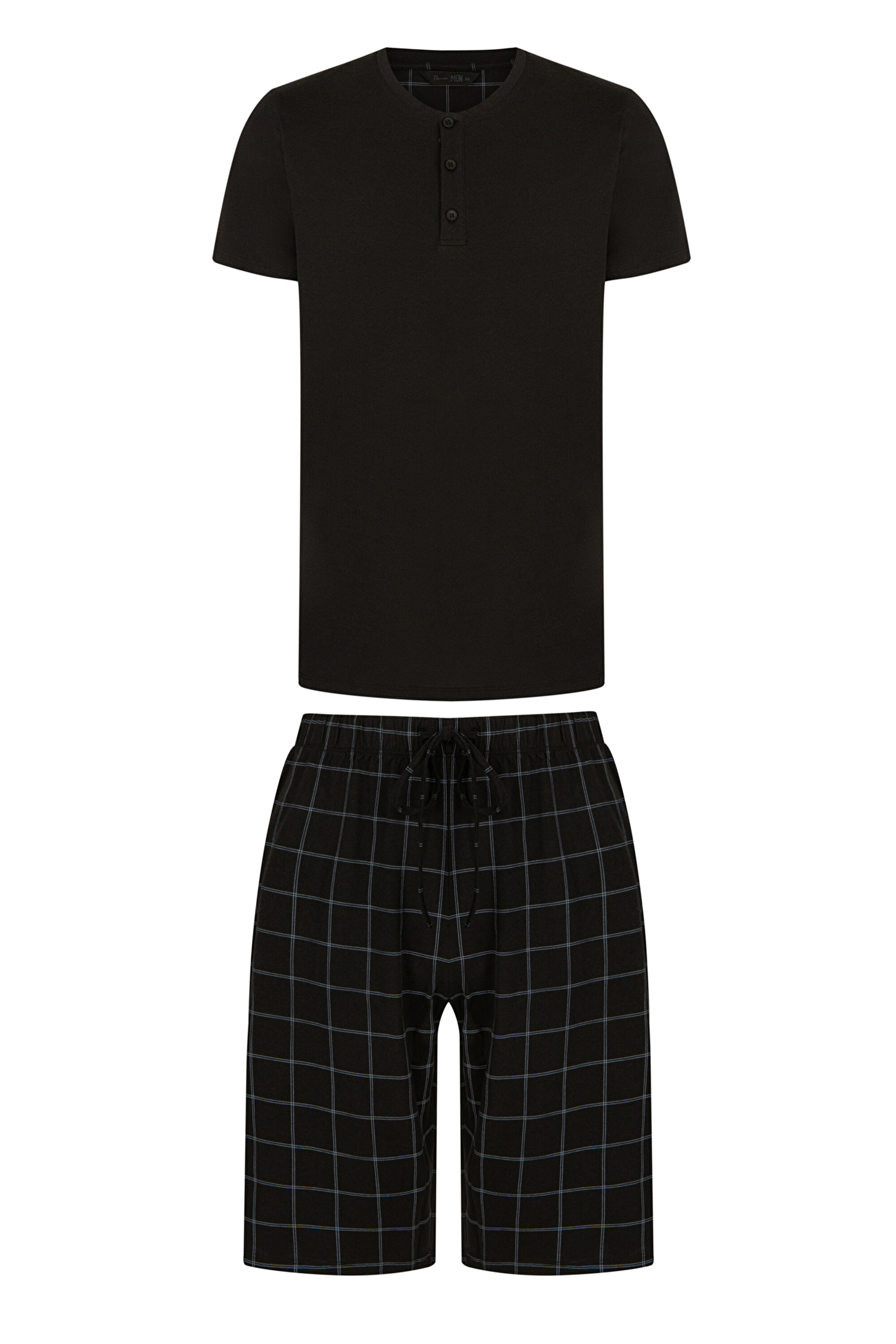 DARK CHECKED SS SORT SET, L, BK3 SIYAH