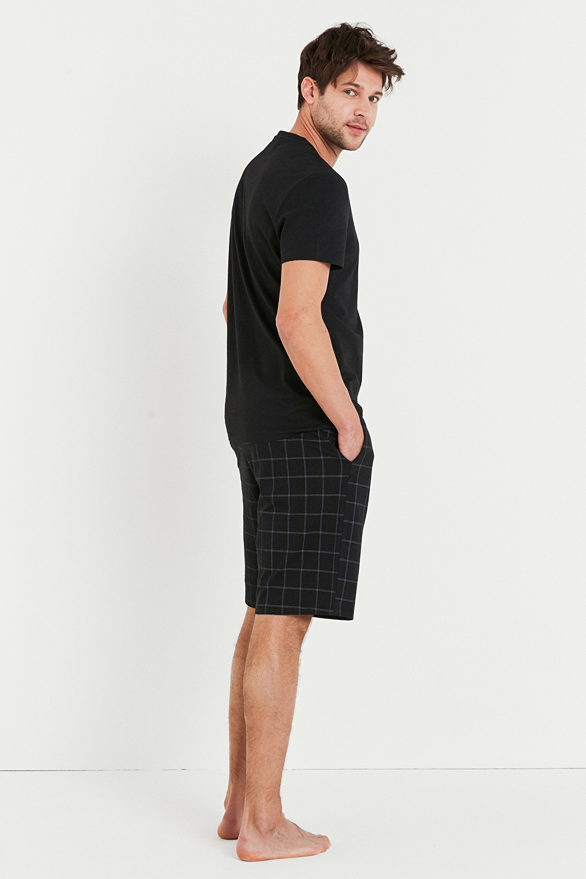 DARK CHECKED SS SORT SET, L, BK3 SIYAH