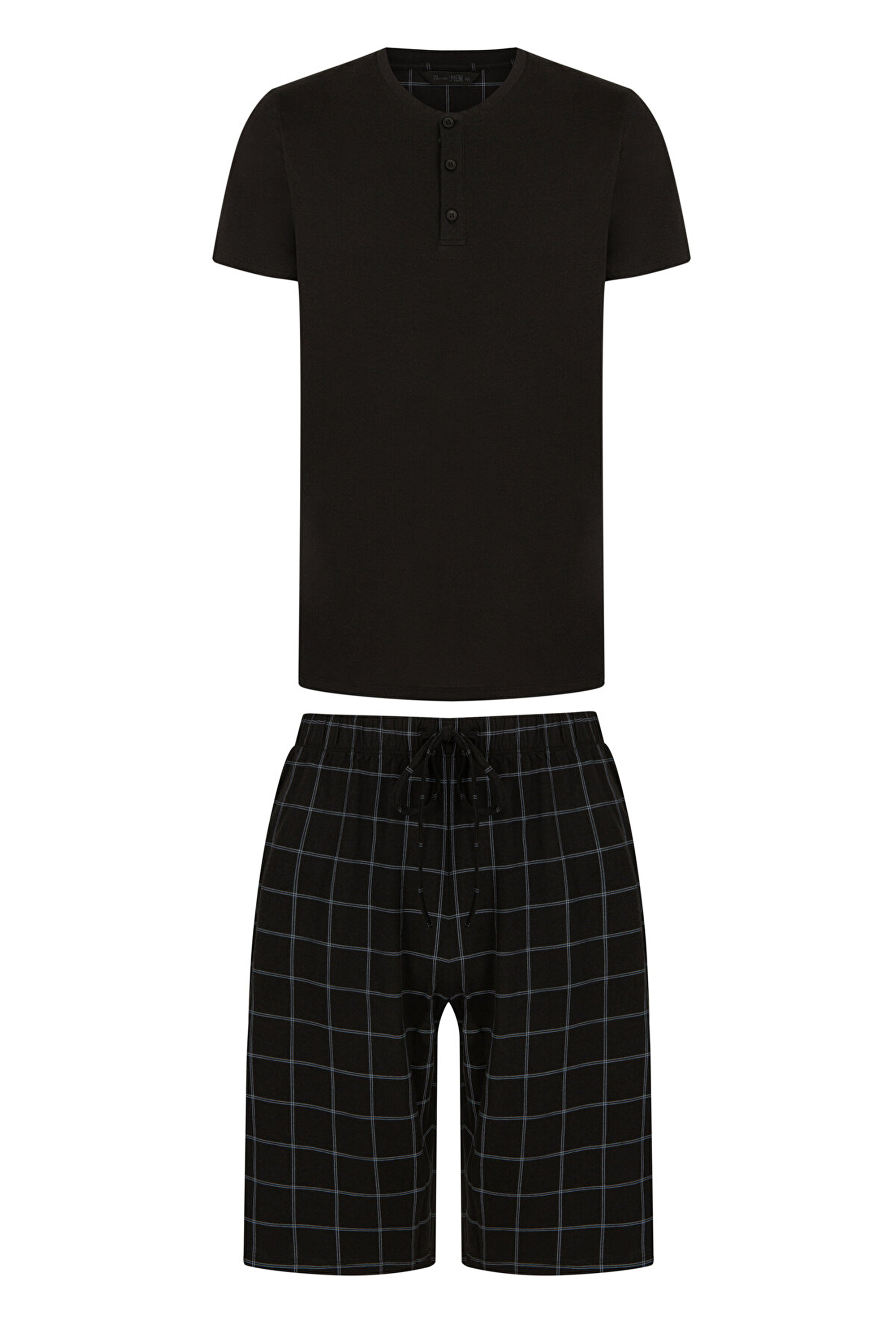 DARK CHECKED SS SORT SET, L, BK3 SIYAH