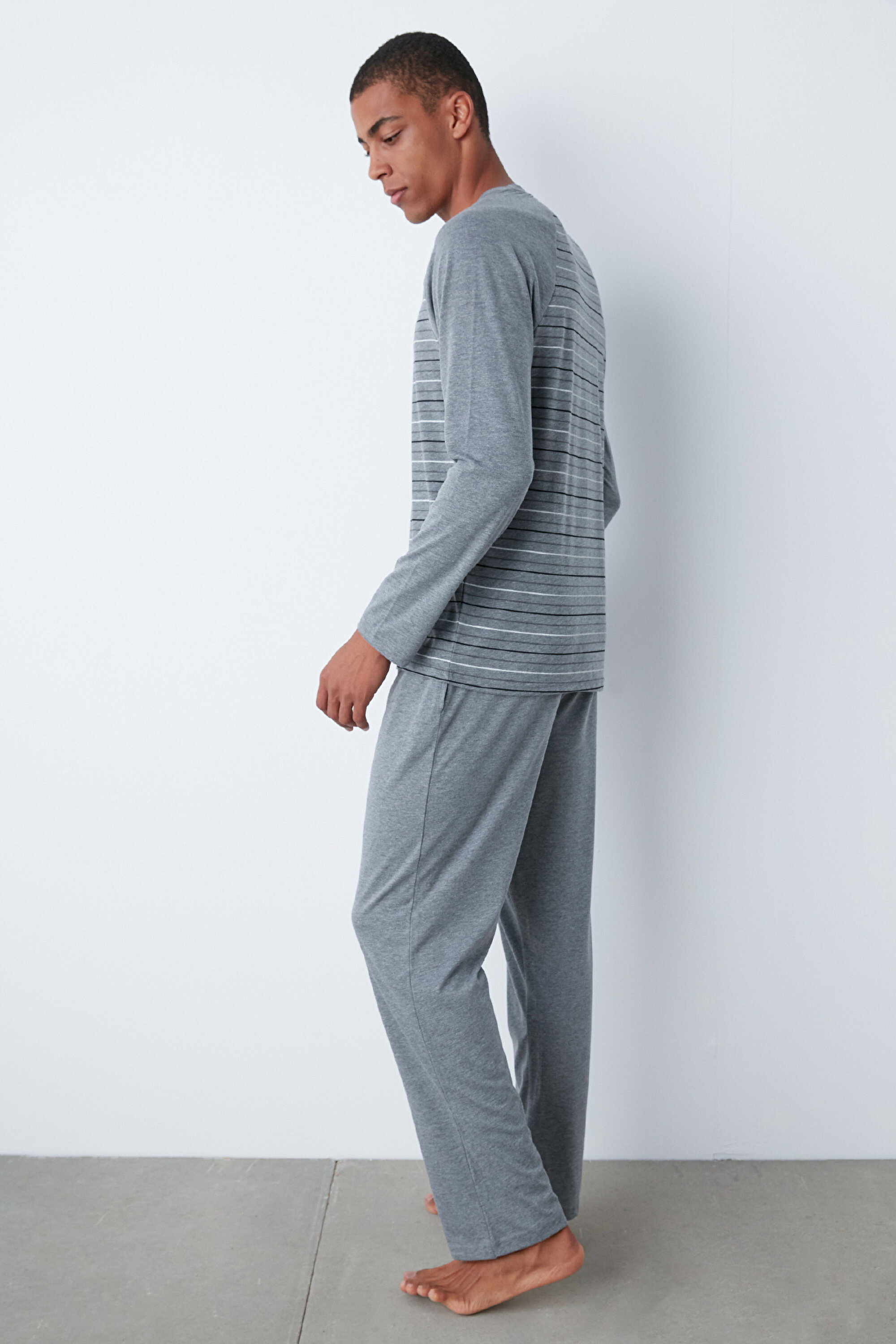 GREY STRIPED LS PANTOLON SET, L, MIX MIX