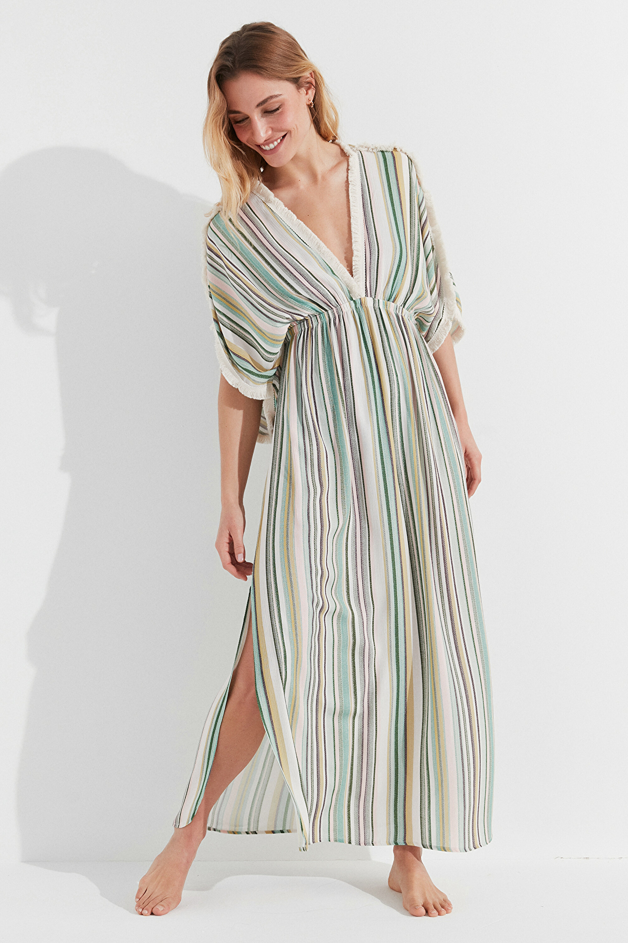 VINTAGE ELBISE, L, STR CIZGILI