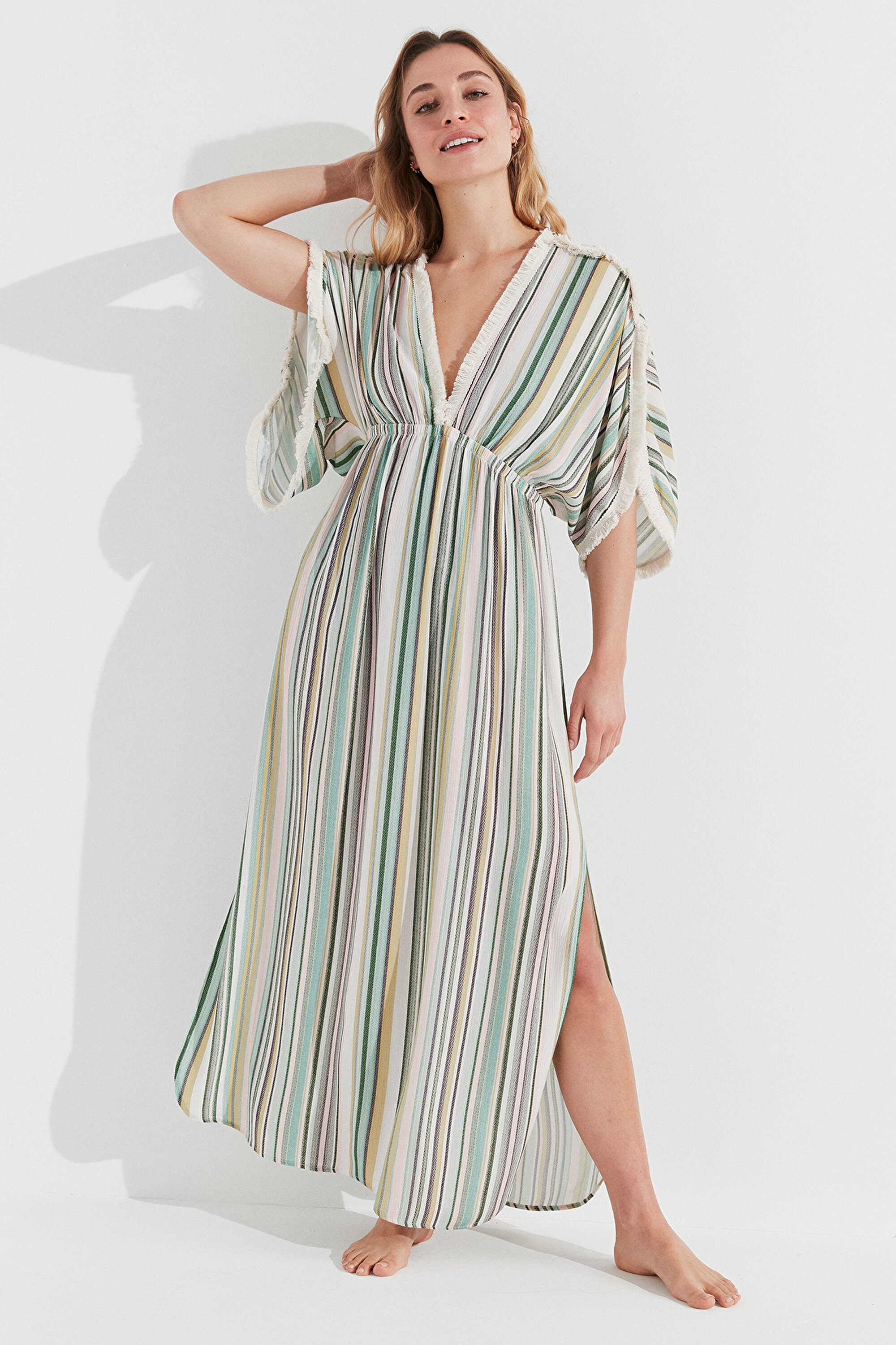 VINTAGE ELBISE, L, STR CIZGILI