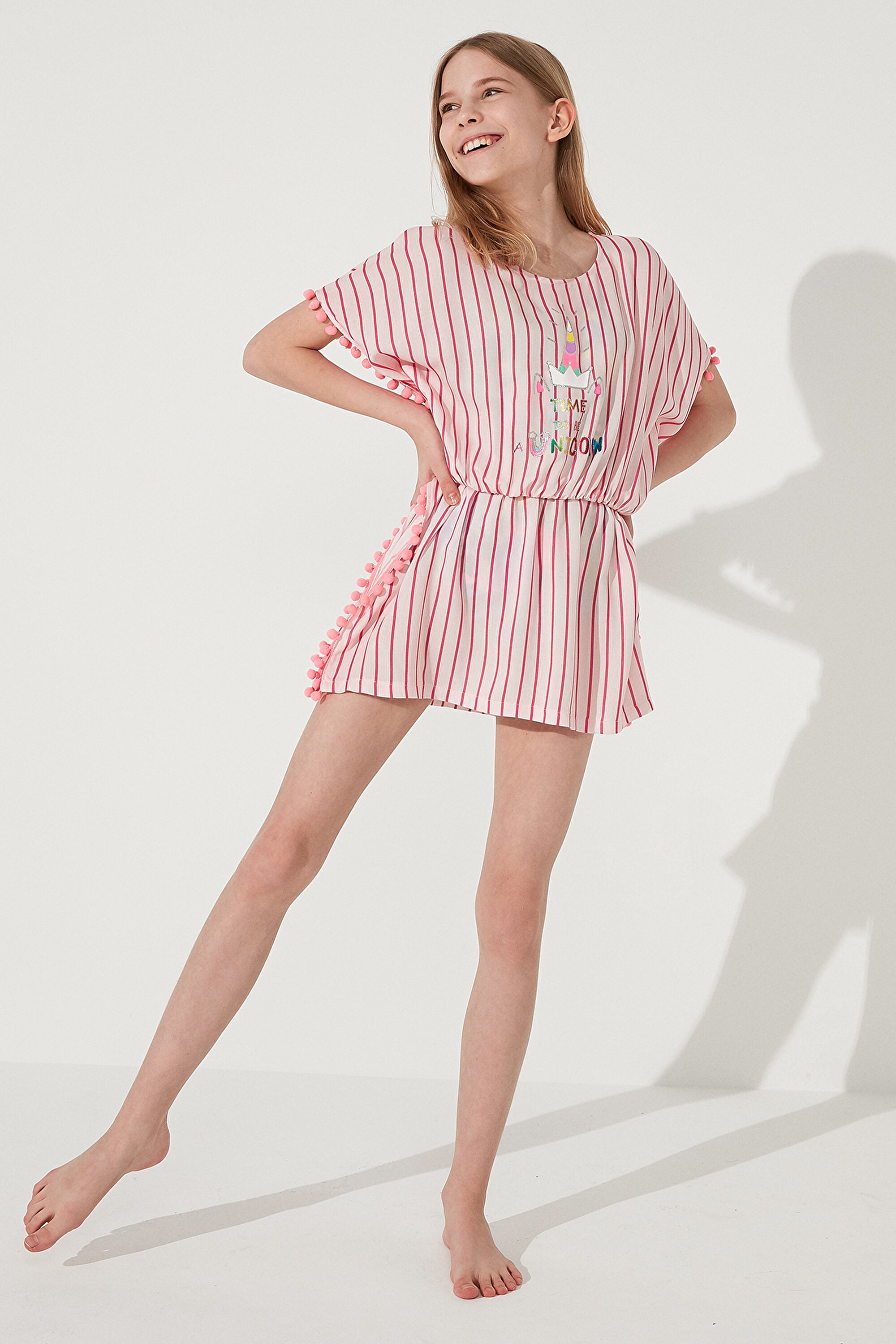 GIRLS UNICORN KAFTAN, 112, PP1 PEMBE