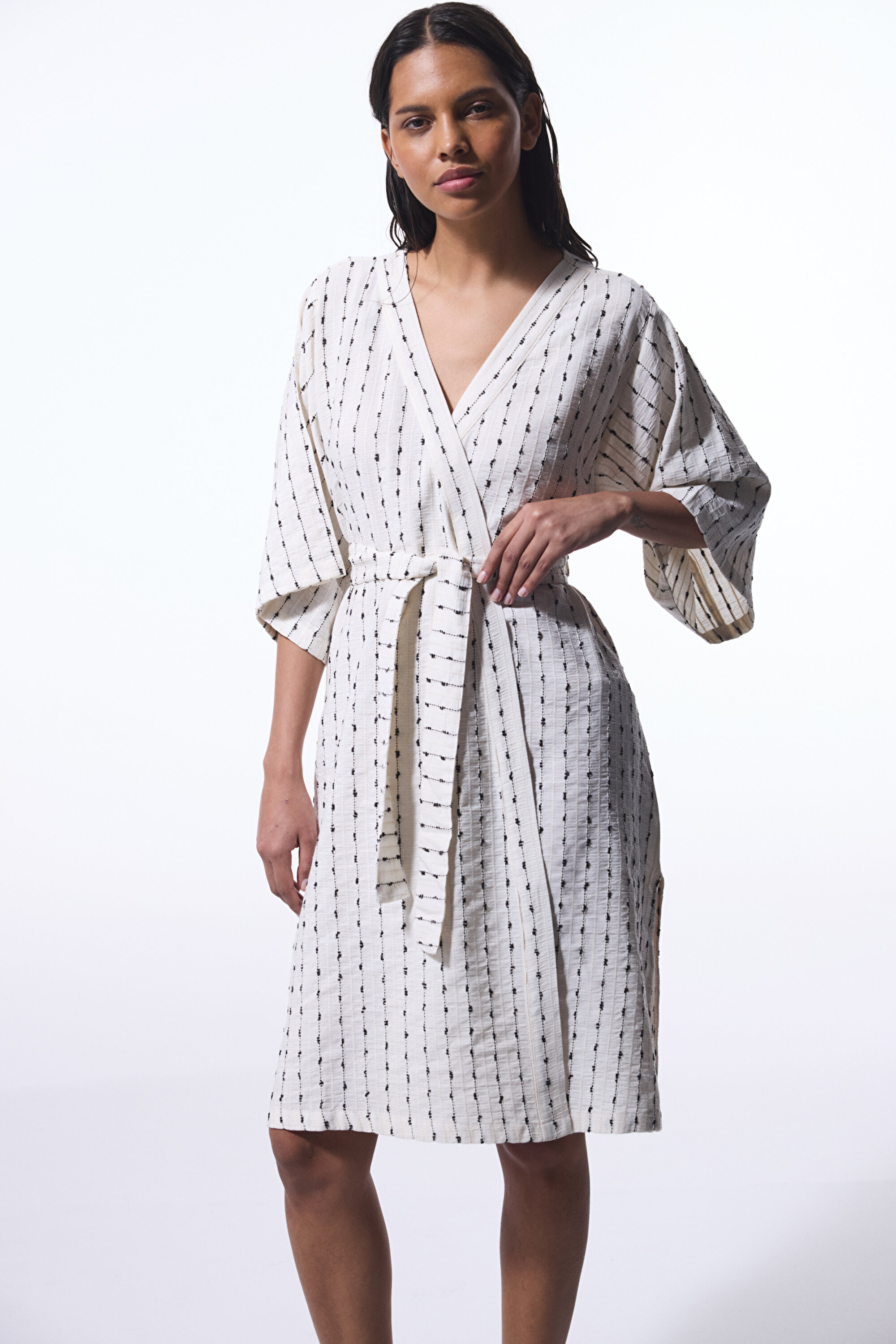 Renkli Sally Textured V Yaka Oversize Kimono PL36KXT525IY-MIX