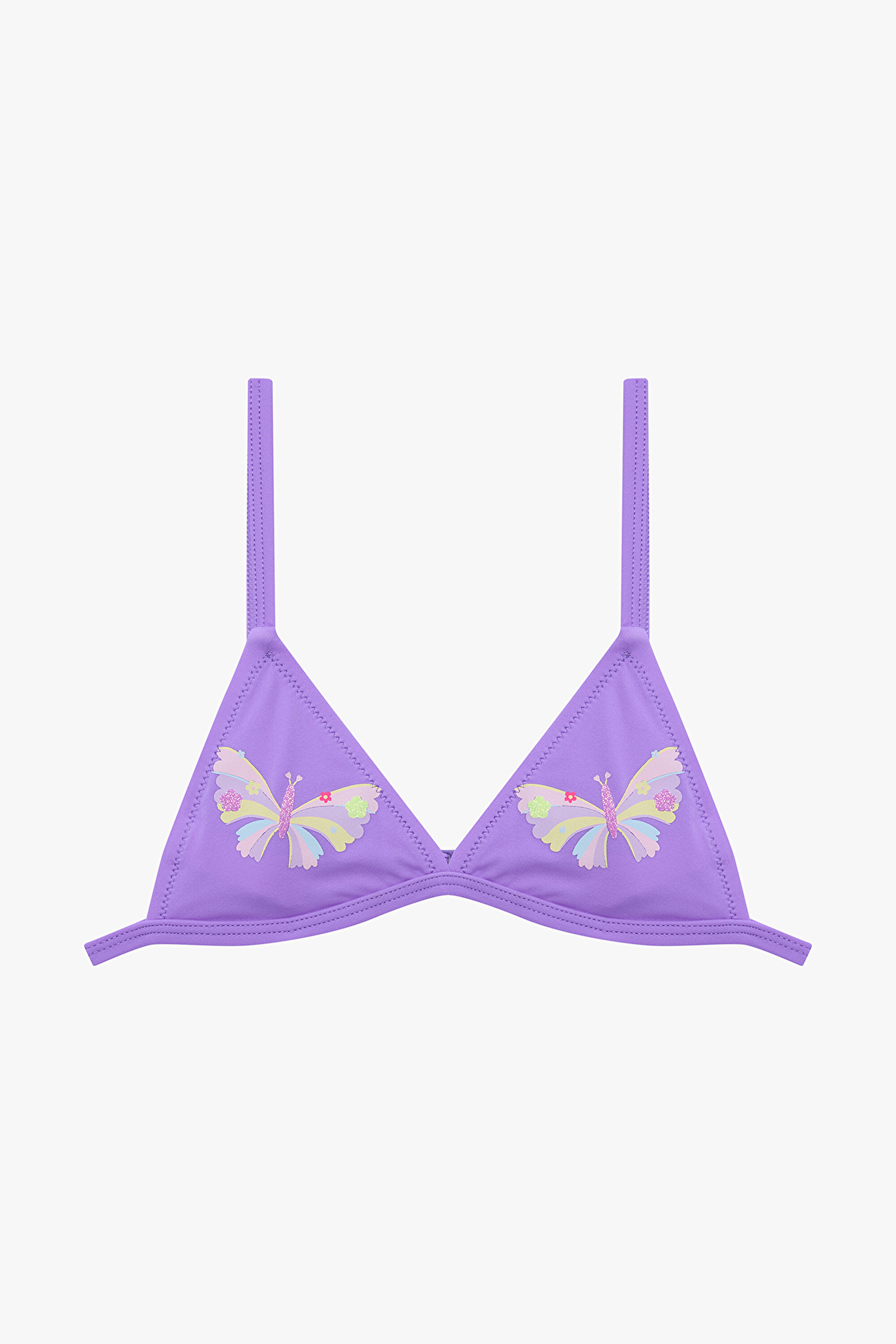 Lila Kız Çocuk Butterfly Fırfırlı Üçgen Bikini Takım PL877KM325IY