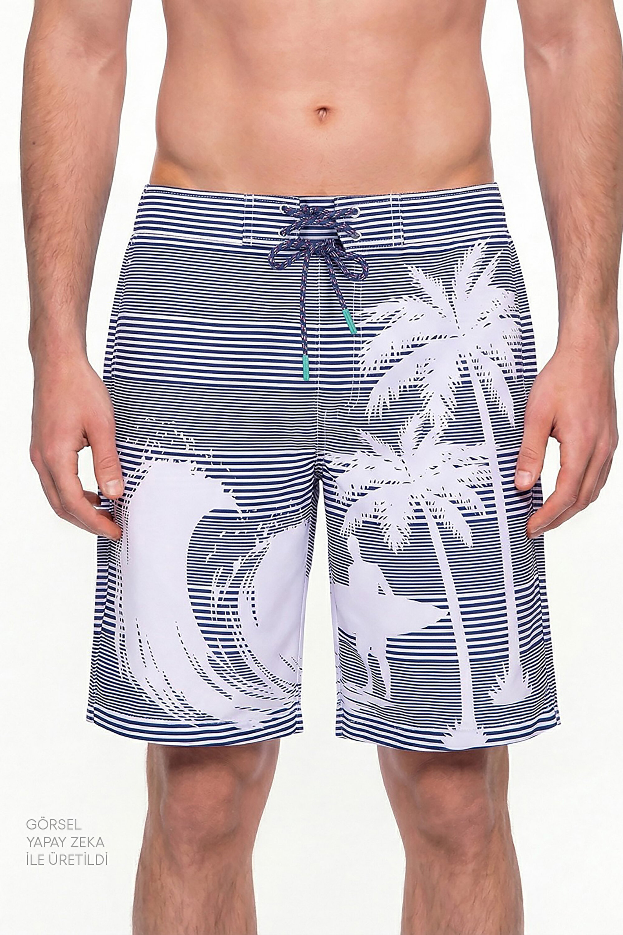 Erkek Lacivert Surf Revival Çizgili Şort PLNEBV0K26IY-NV3