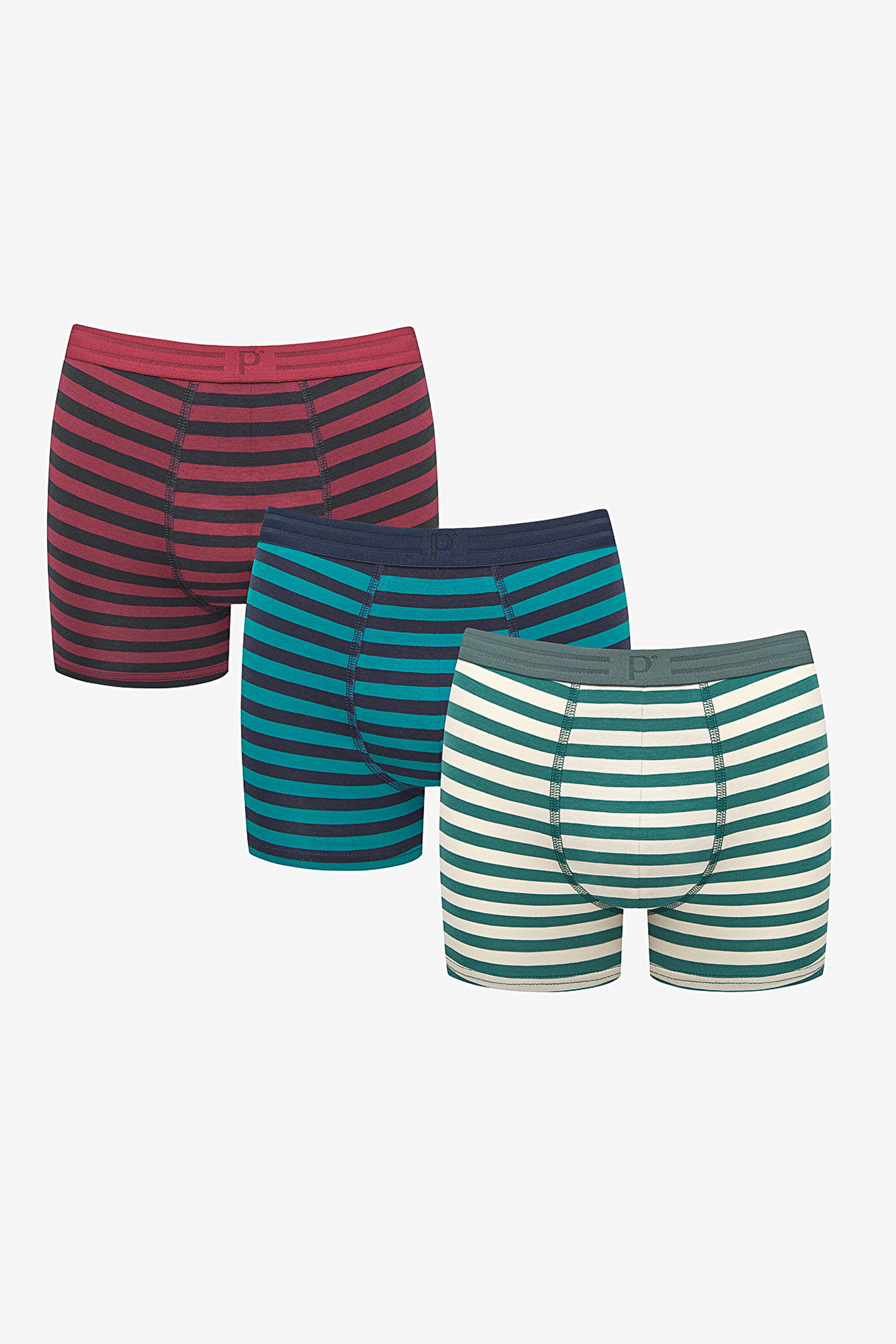 Erkek Pamuklu Bold 3lü Çizgili Çok Renkli Boxer Külot PLWP0MO424SK