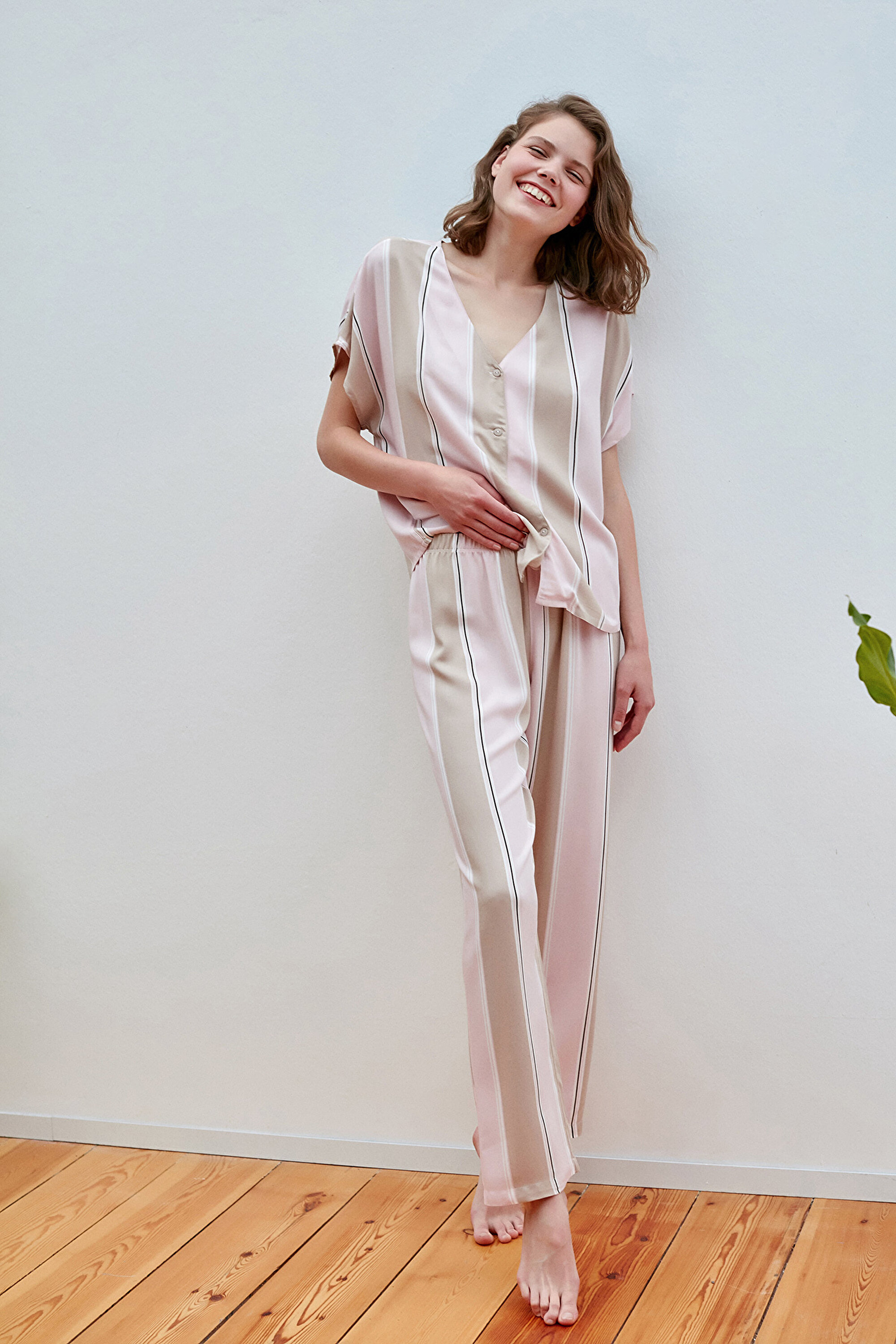 SOFT STRIPES SS GÖMLEK PAN, L, LTT LATTE