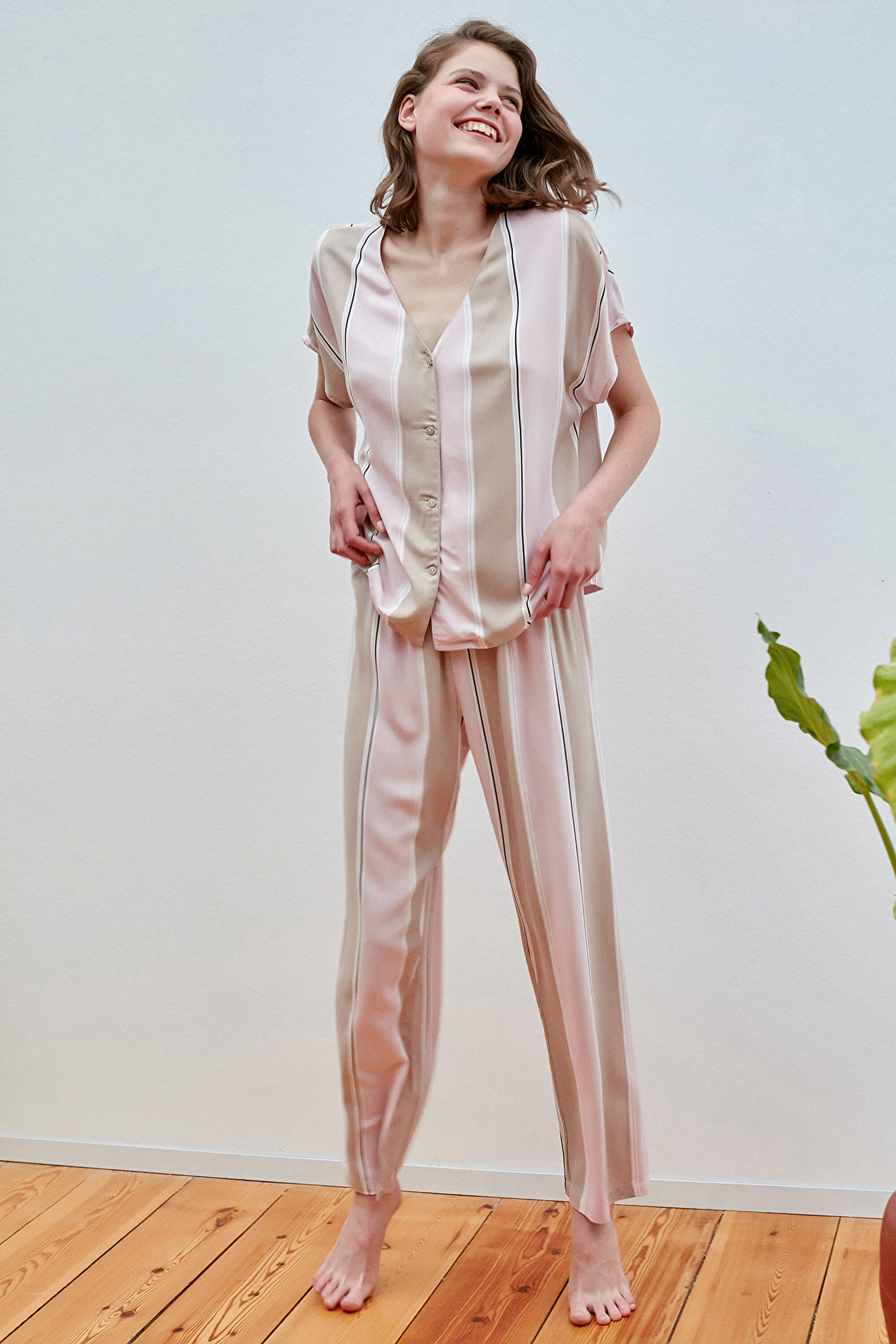 SOFT STRIPES SS GÖMLEK PAN, L, LTT LATTE