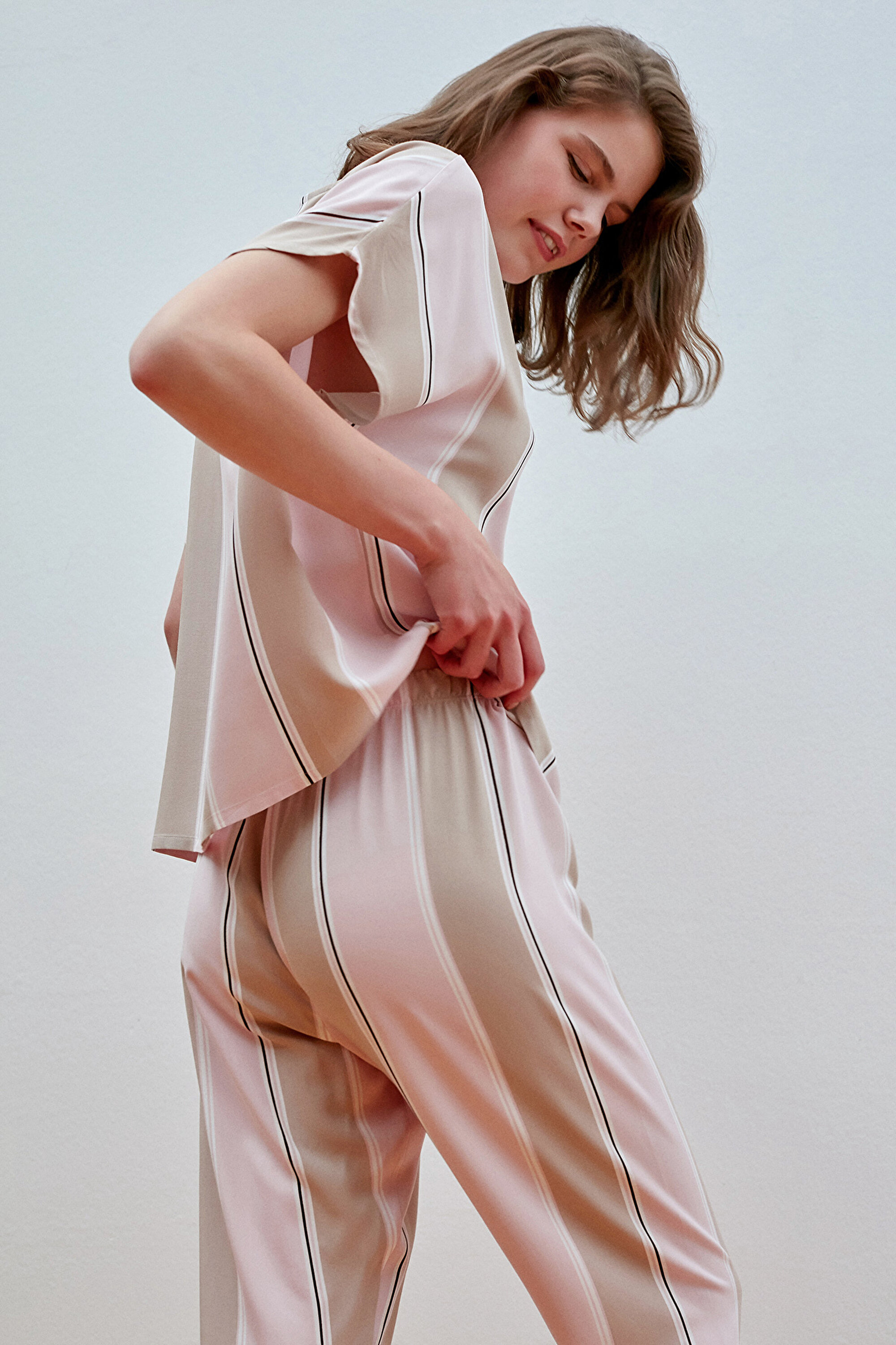 SOFT STRIPES SS GÖMLEK PAN, L, LTT LATTE