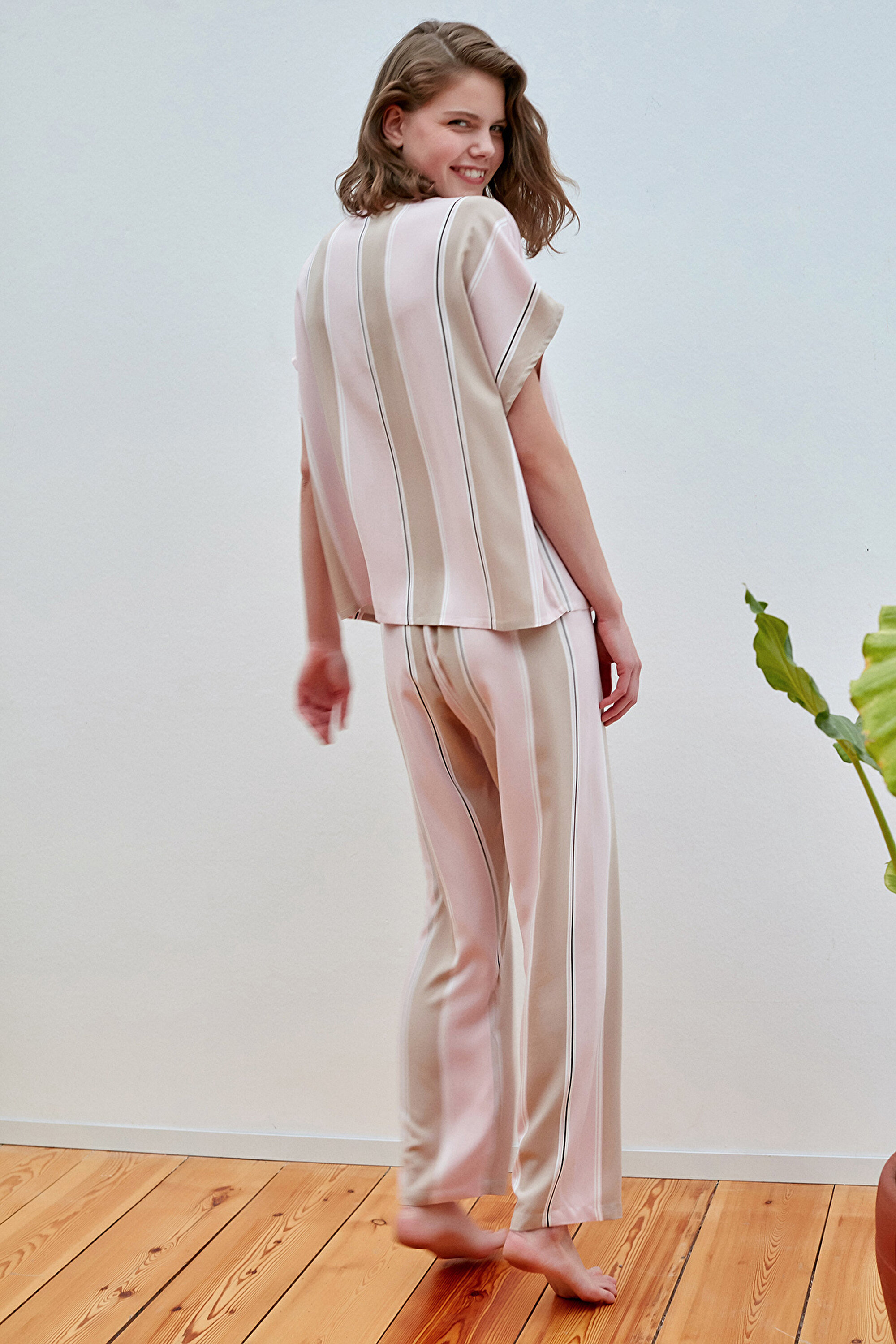 SOFT STRIPES SS GÖMLEK PAN, L, LTT LATTE