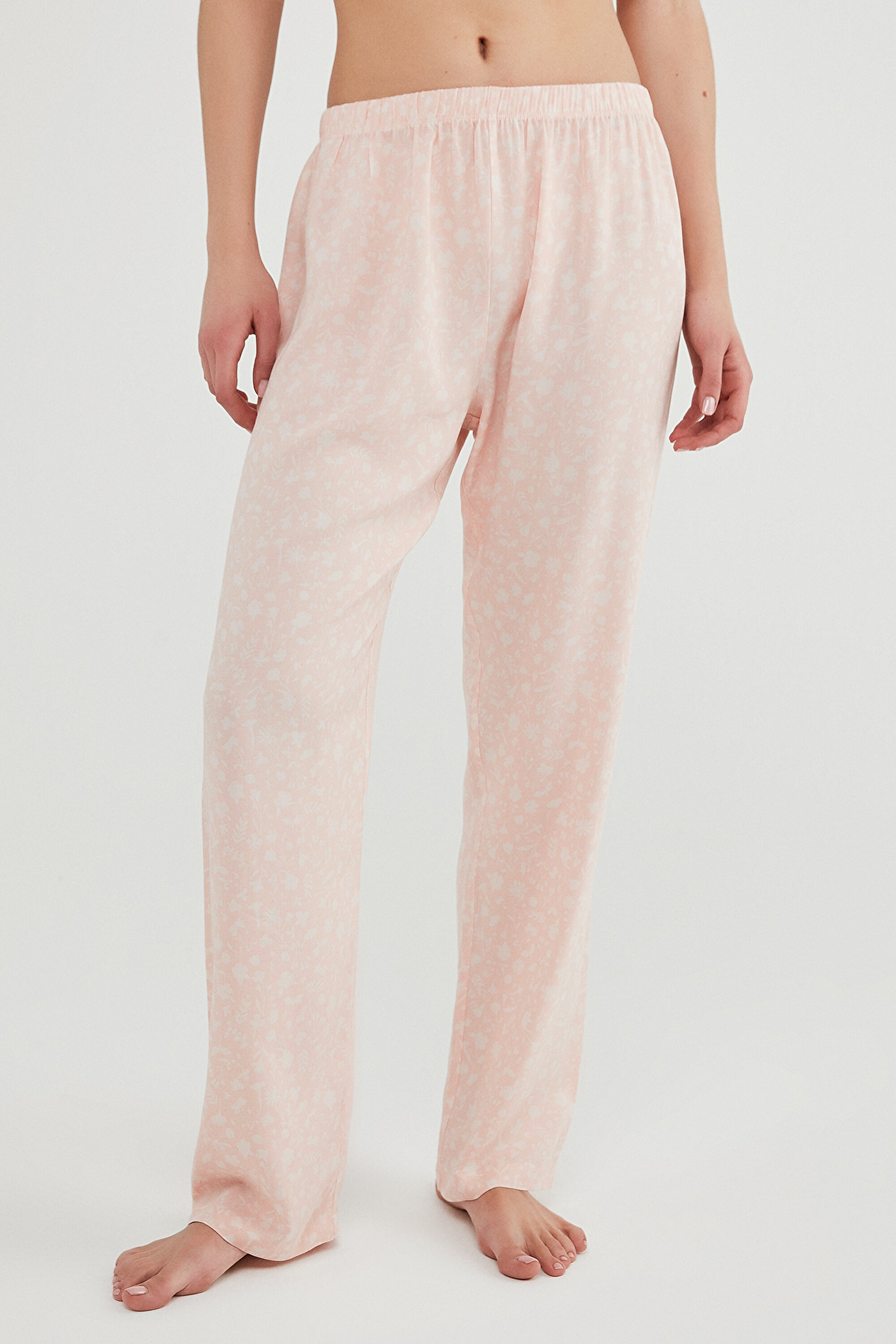PINK FLORAL PANTOLON, L, PE3 PEMBE